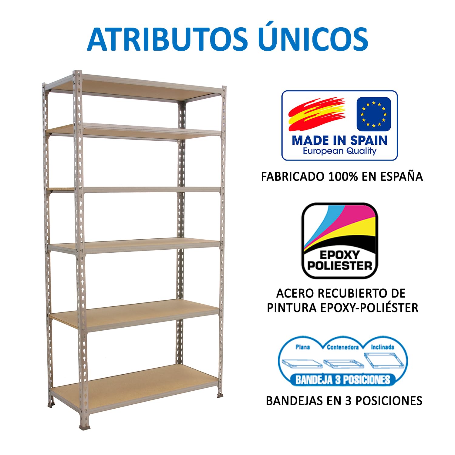 Simon Rack Estantería Metálica 2500x800x500 mm - Maderclick | 6 Alturas, Bandeja Madera, 150 kg de Punto Flexión, Galva , Pintura anticorrosión, Montaje sistema clic