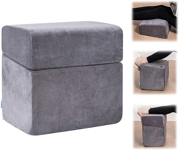 SCFOAMZAI 2 Adjustable Foot Rest Under Desk - Ergonomic High Density Foam Footrest with Washable Cover, 3 Adjustable Heights Foot Stools for Office, Home, Travel (Gray)