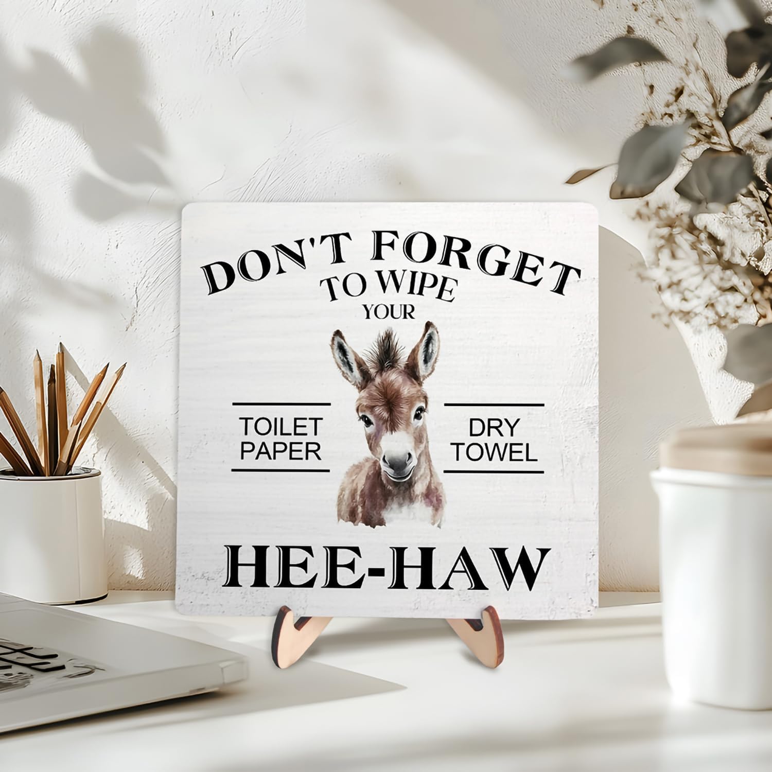 Western Bathroom Decor, Funny Donkey Bathroom Wooden Plaque Sign, Don't Forget to Wipe Your Toilet Paper Western Desk Decorative Wooden Sign for Home Bathroom Toilet Decor for Desk Table Shelf image 3