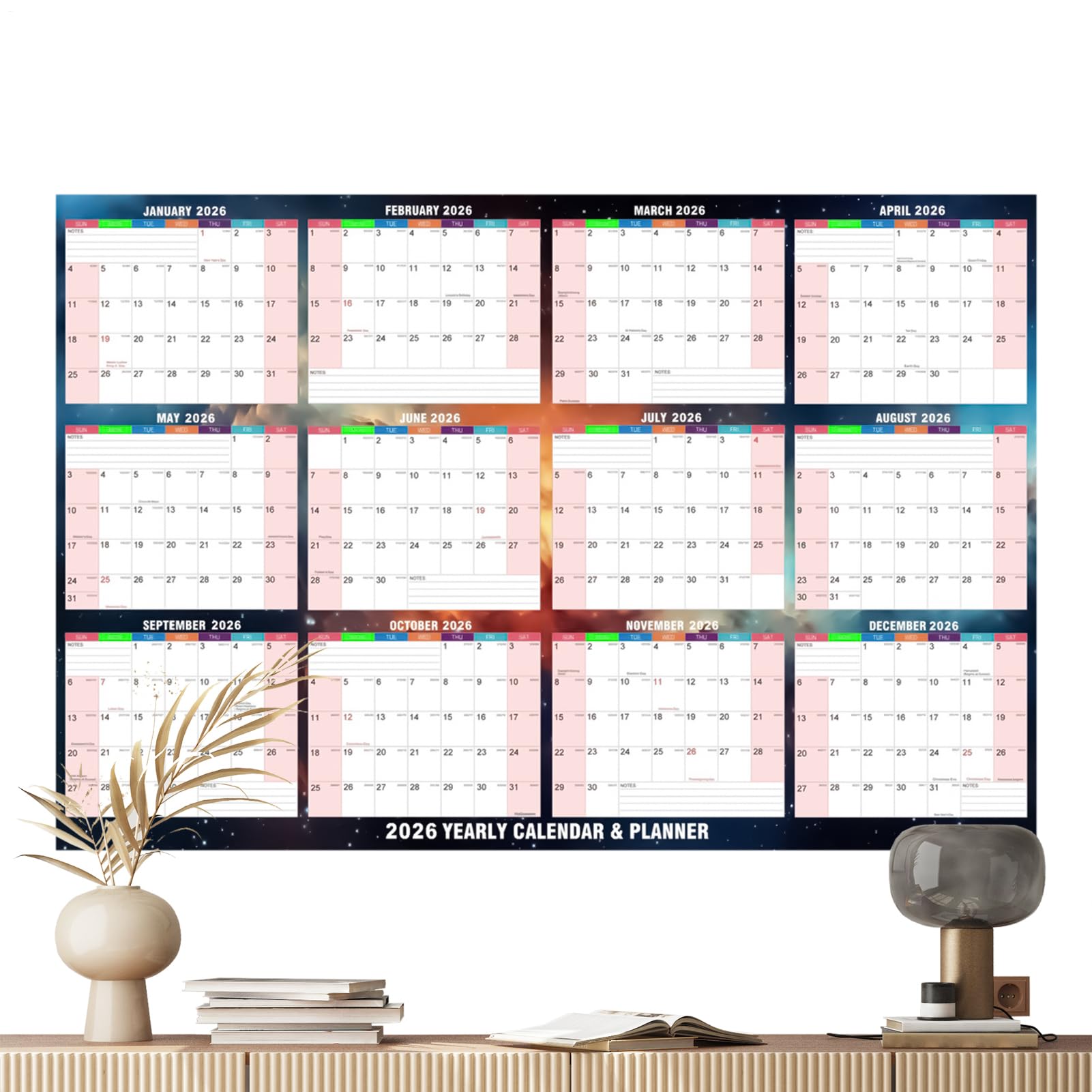 2026 Wall Calendar - Dry-Erase Planner | Coated Paper With Large 24x34 Inch Size, Daily Planner Calendar For Habit Tracking Reading Study School Tasks Home Cleaning Exercise