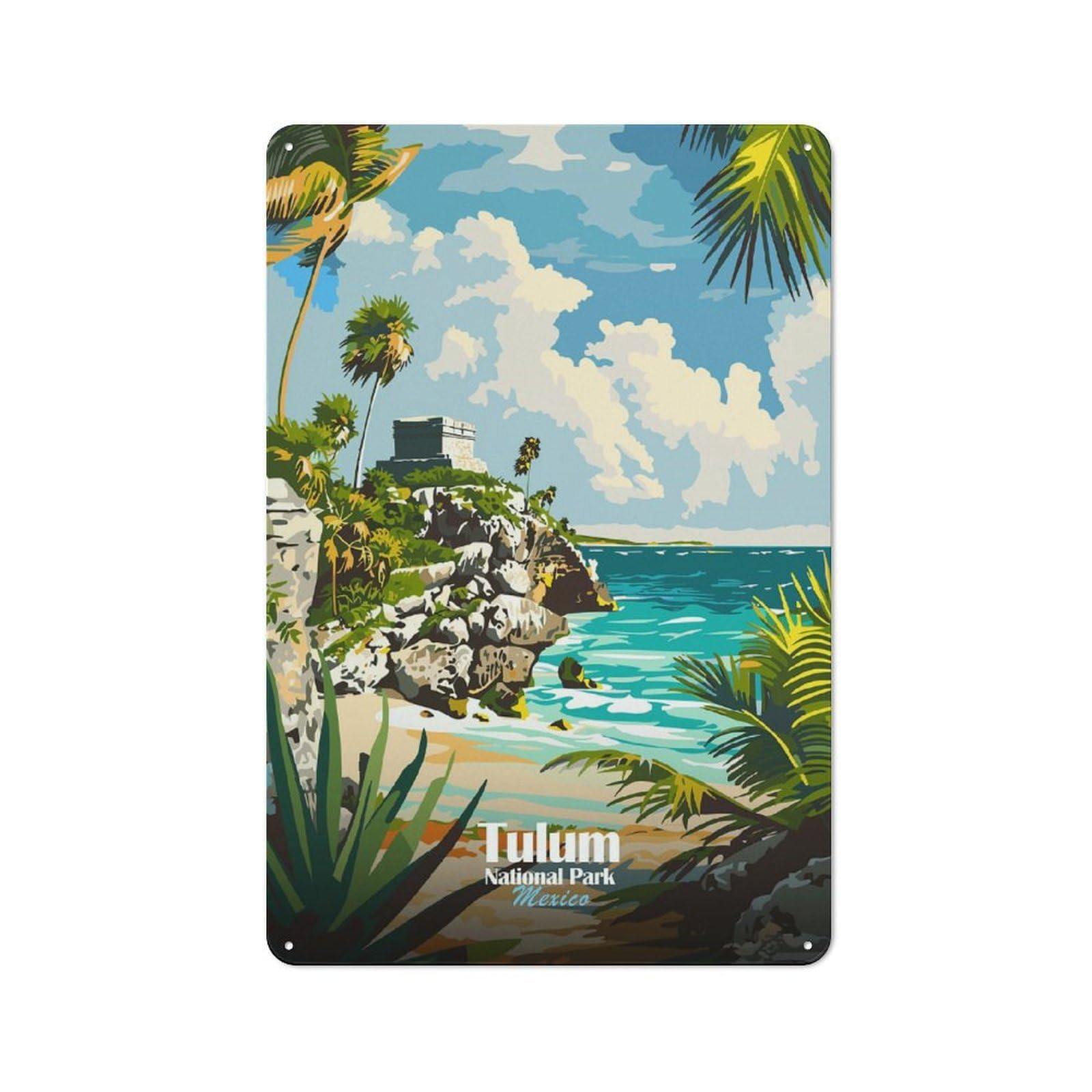 Junmoney Style-20 Retro Tin Sign 30X20cm Featuring Tulum National Park, Mexico For Workshop Wall, For Kitchen, Dining Room And Home Bar Wall Decor