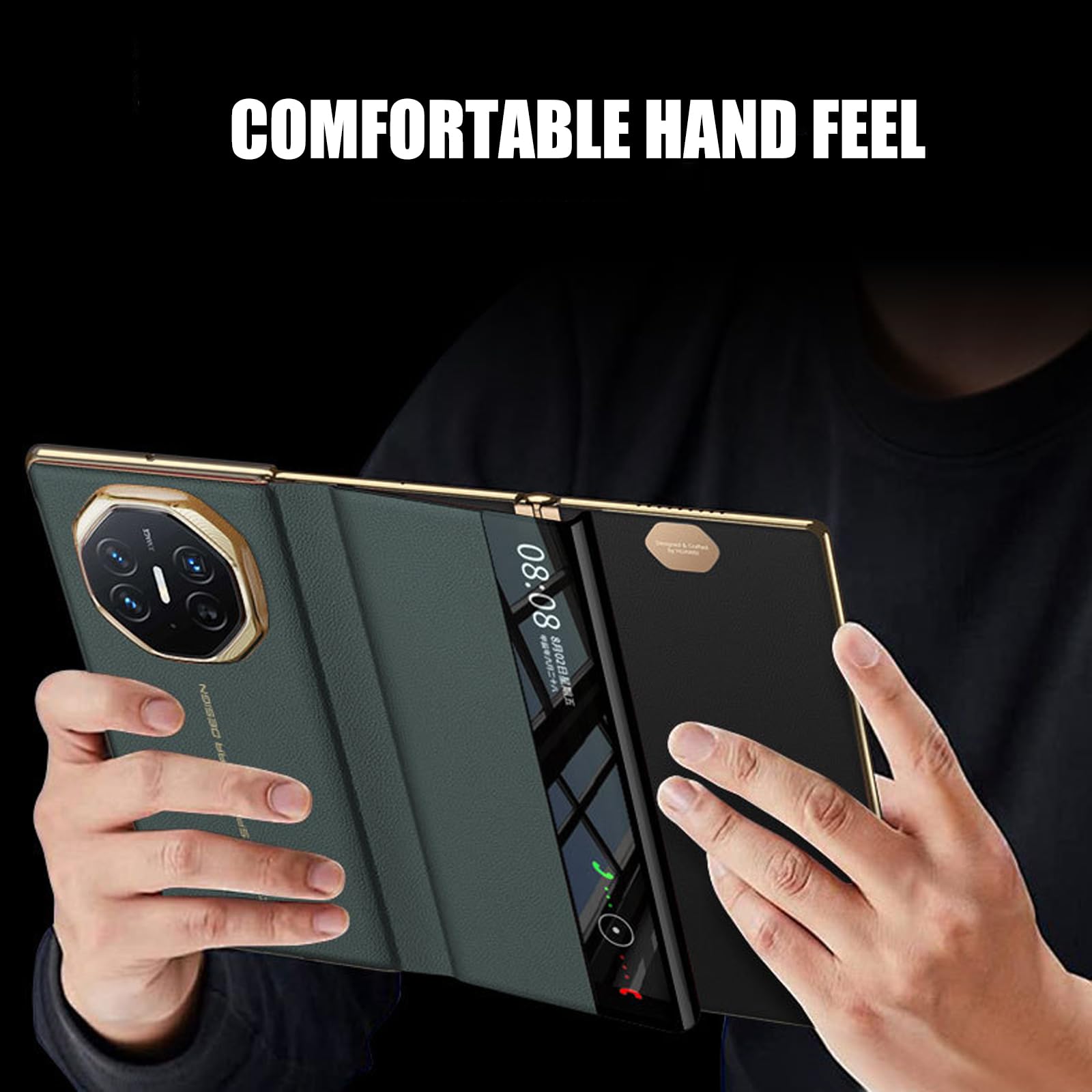 Etui do Huawei Mate XT, funkcja inteligentnego widoku okna z klapką magnetyczne bezprzewodowe ładowanie minimalistyczne skórzane etui ochronne na telefon zielone