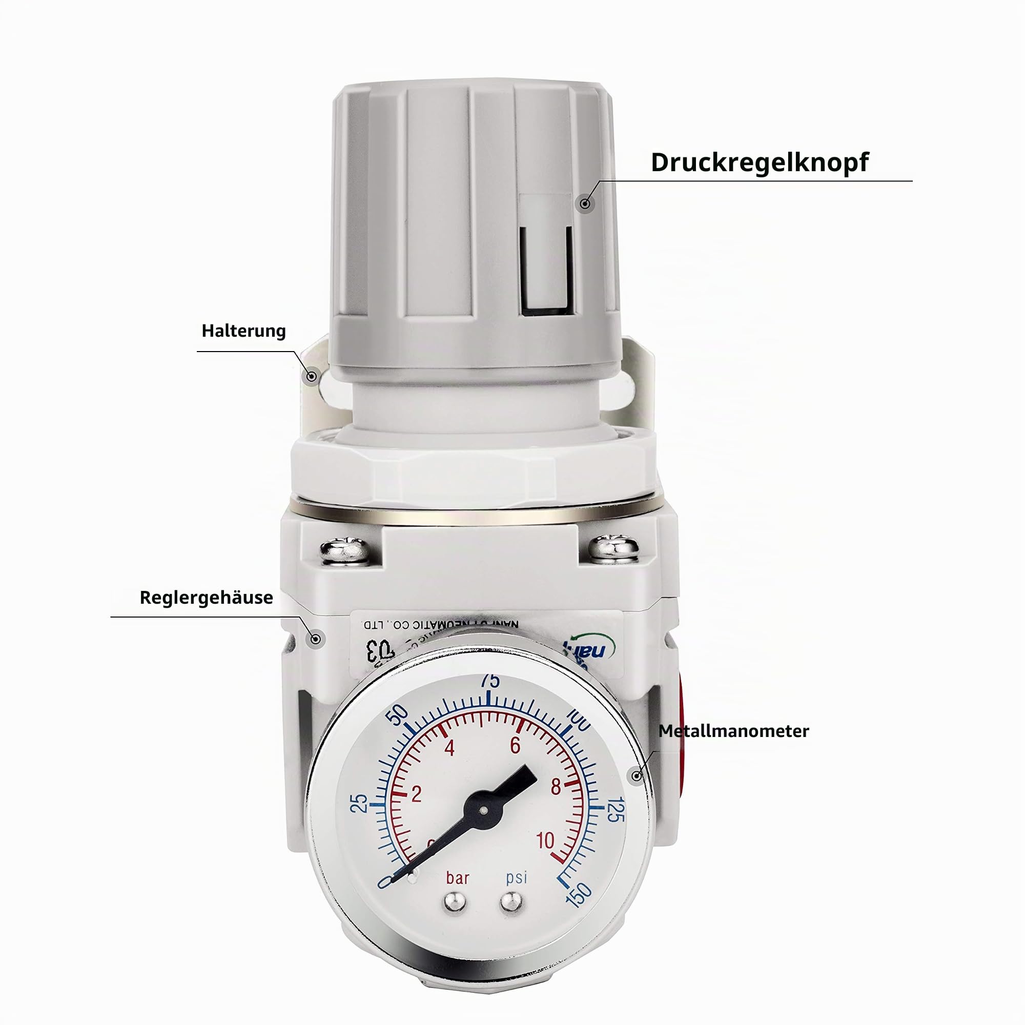 NANPU 3/8" BSP Druckluftdruckregler - 10 bar Manometer, für Luftkompressoren und Druckluftwerkzeuge