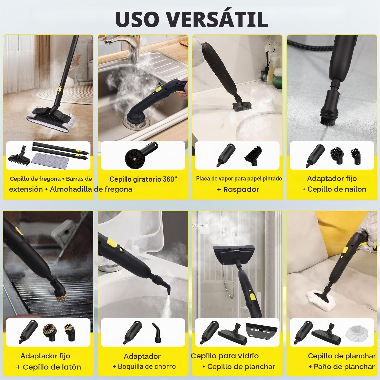 TVD Limpiador a vapor hogar, portátil limpiador vapor, con 26 accesorios | cable extra largo 5 m | para vapores, horno, azulejos, alfombras, cocina, baño | presión: 5 bar | 2000 W | sin químicos