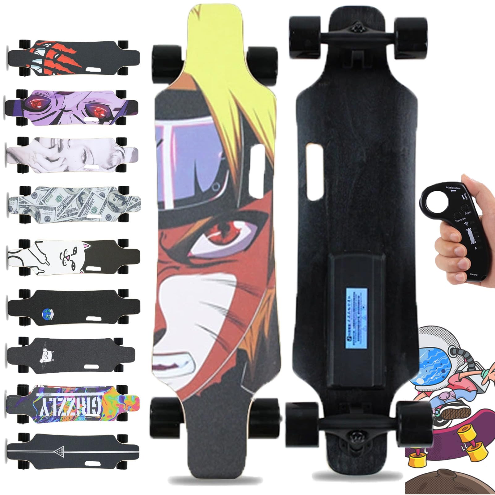 Patineta EléCtrica Con Control Remoto, Campus Street Longboard EléCtrico De 33" De Arce Con Doble Punta, 4 Velocidades, Frenado Suave, Asa De Transporte FáCil Para Adultos Adolescentes Principiantes A