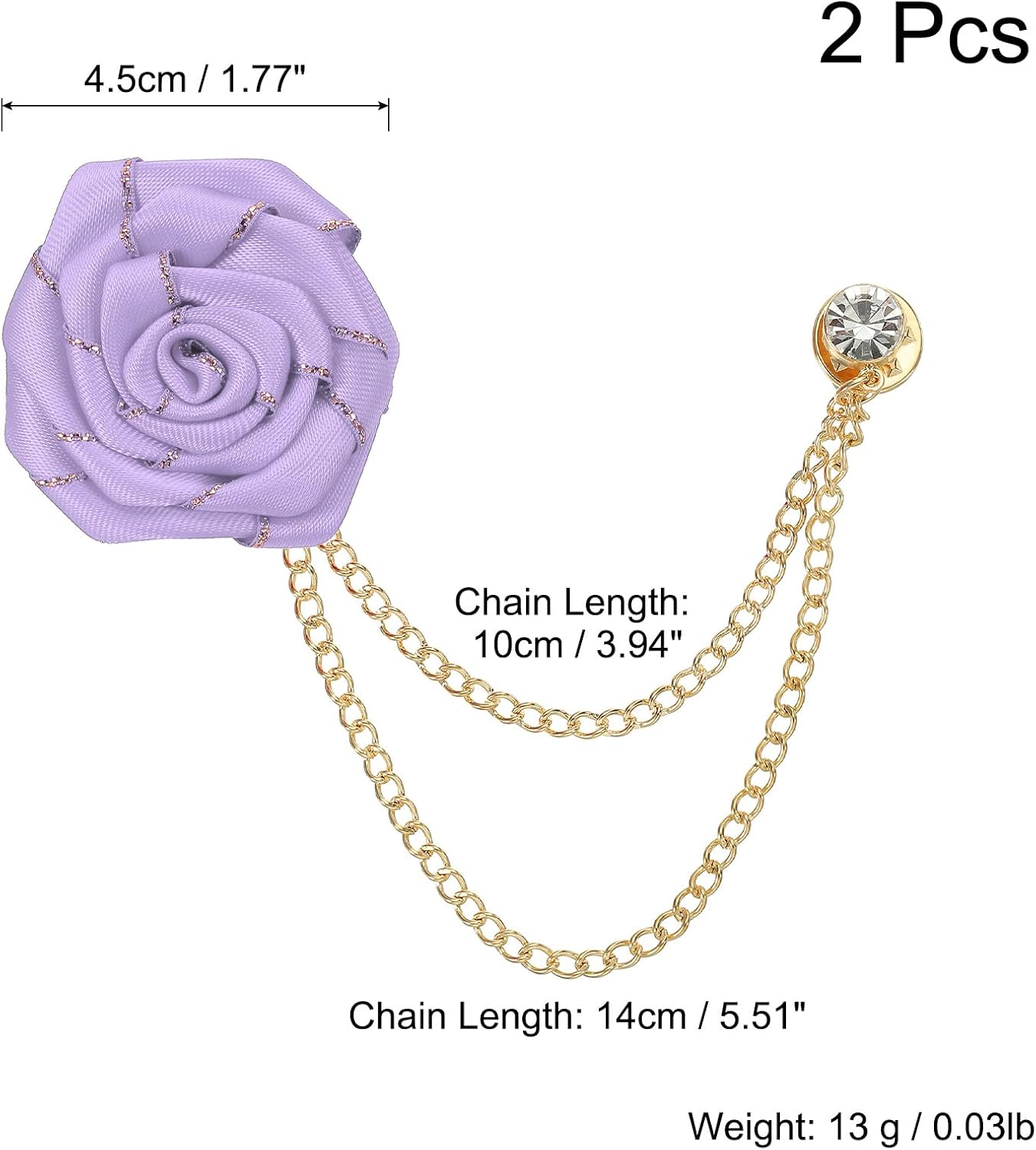 MECCANIXITY Bridegroom Brooches Rose Flower, Cloth Lapel Pin Handmade Fashion Gold Chain Boutonnieres with Tassel Chain/Suit Stud/Trim for Wedding Men' Suit Accessories