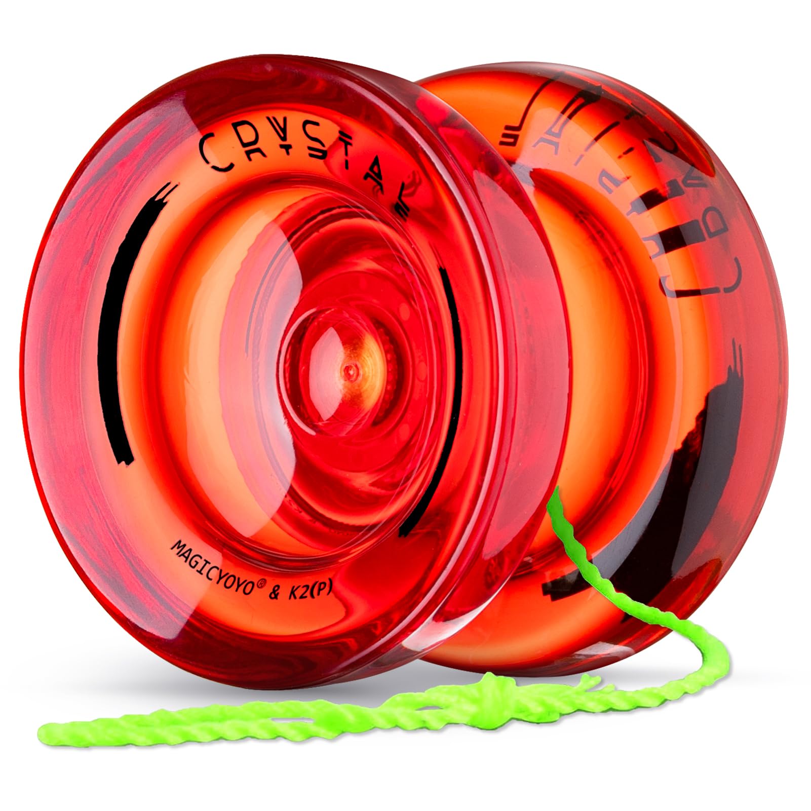 MAGICYOYO JoJo K2 Crystal Yoyo professionnel réactif pour enfants | YoYo double usage pour enfants, débutants et confirmés, avec 12 cordons Jo Jo, roulements et outils (cristal rouge)