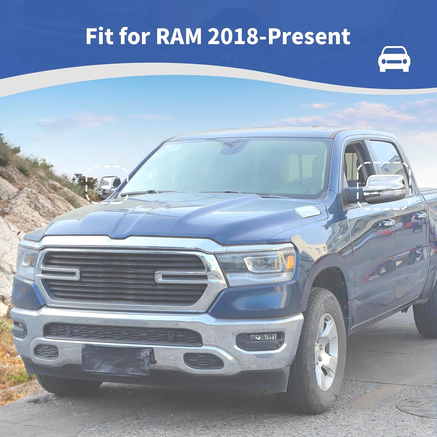 for RAM Sideview Mirror Cover Trim Fit for RAM 2018-Present Chrome Exterior Accessories 2pcs