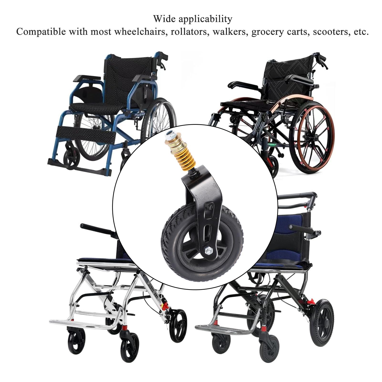 Wheelchair Front Wheel Shock Absorbing Spring 360 Deg PU Hub Rollator Front Caster for Mobility Aid