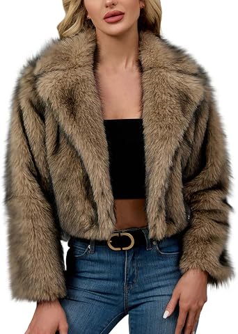 YMADREIG Fur Coats for Women Cropped Short Faux Fur Jacket Fuzzy Fluffy Teddy Jacket 2025 Trendy Winter Luxury Outerwear