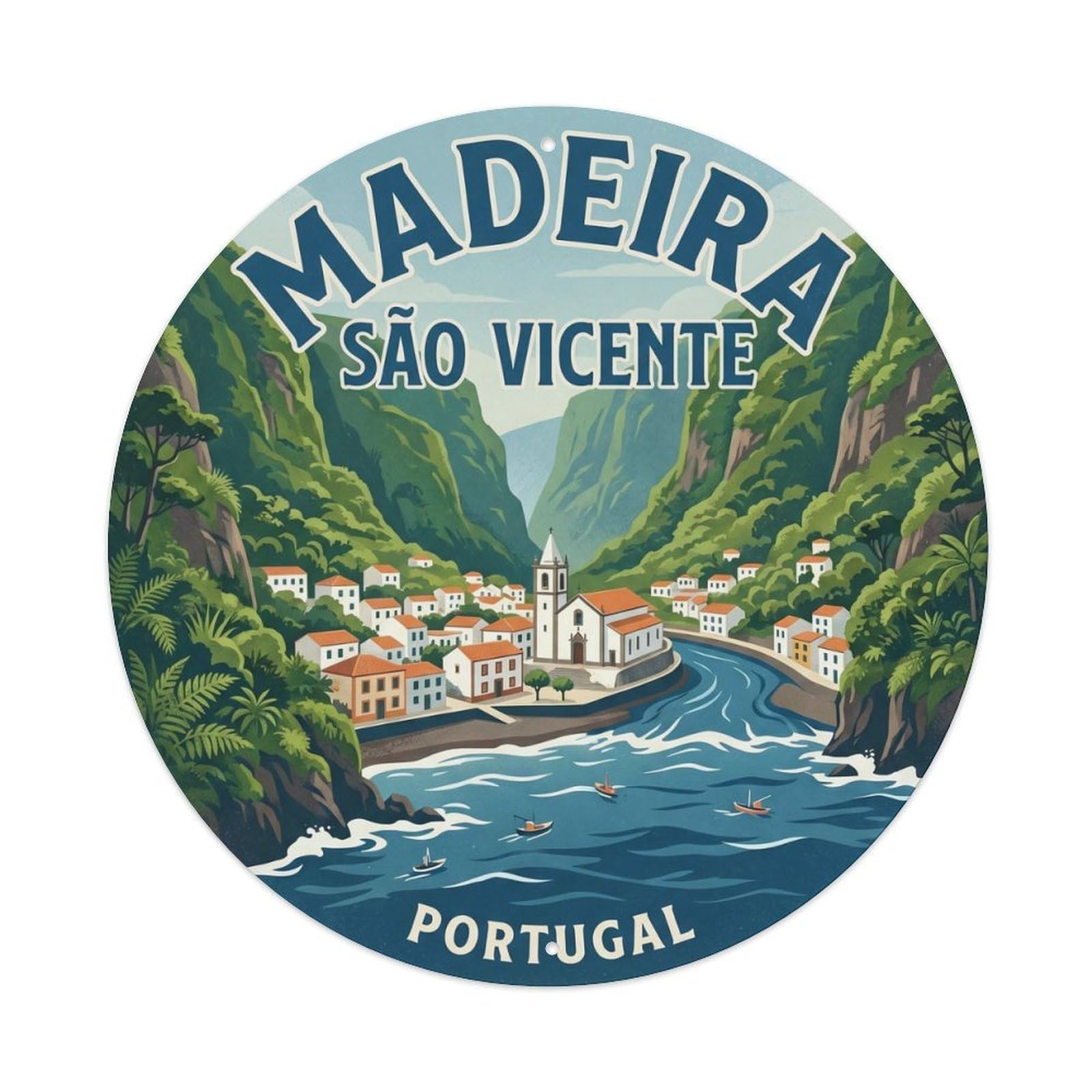 Olhnbad 08X08inch Style Classic Portugal Madeira Cityscape Heritage Travel Art Metal Tin Sign