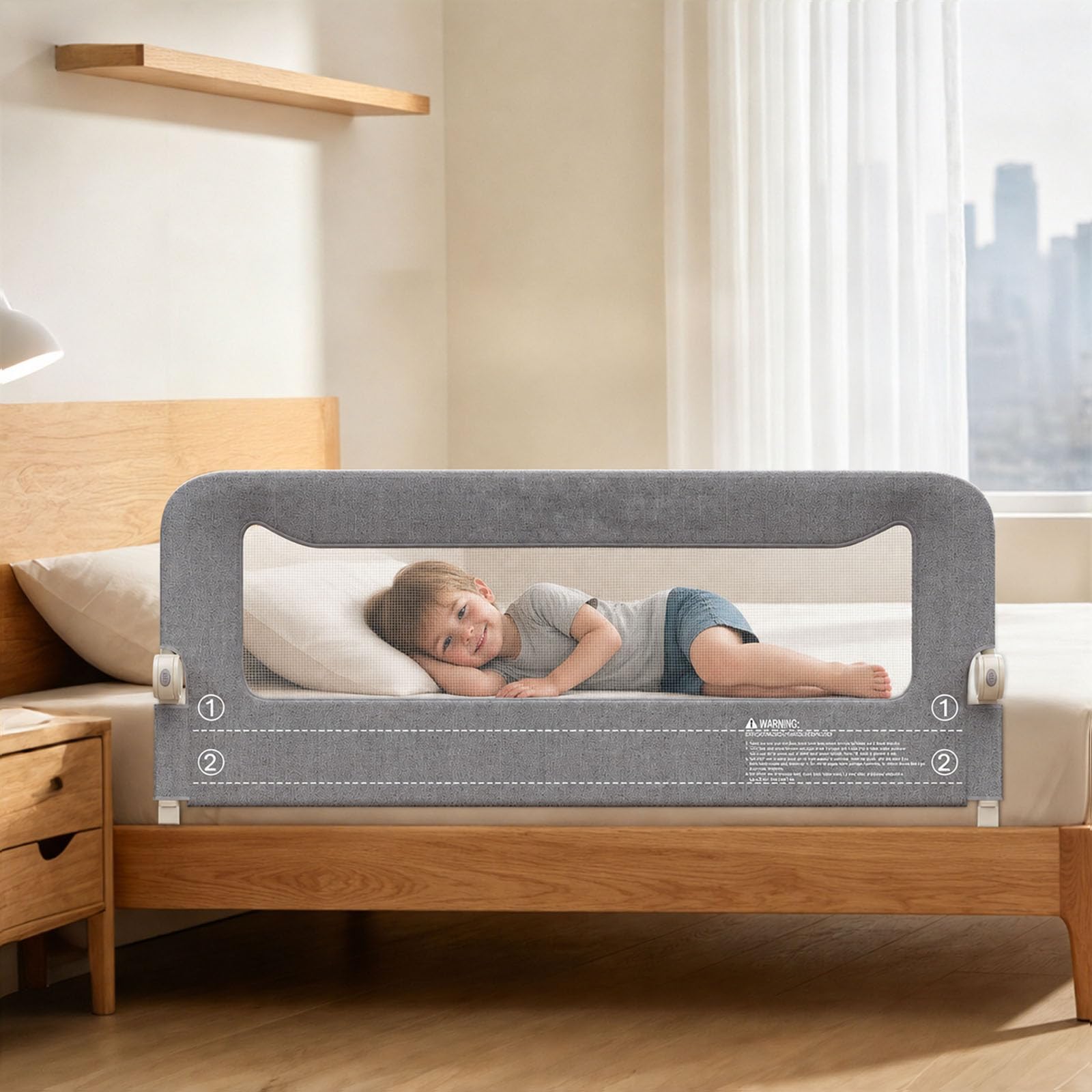 XINYUDAILY 150 cm Bed Rail for Toddlers - Foldable Portable Bed Rail with Side Safety Barrier, Suitable for Spring Mattresses & Adult Beds, Sturdy Structure, Breathable Mesh, Easy Installation