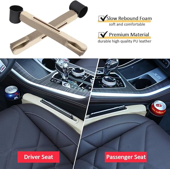 Advanced 3-in-1 Car Seat Gap Filler Organizer 2 Packs, PU Leather Console Side Storage Pad with Removable Cupholder, Anti-Slip Blocker for Phone Coins Keys