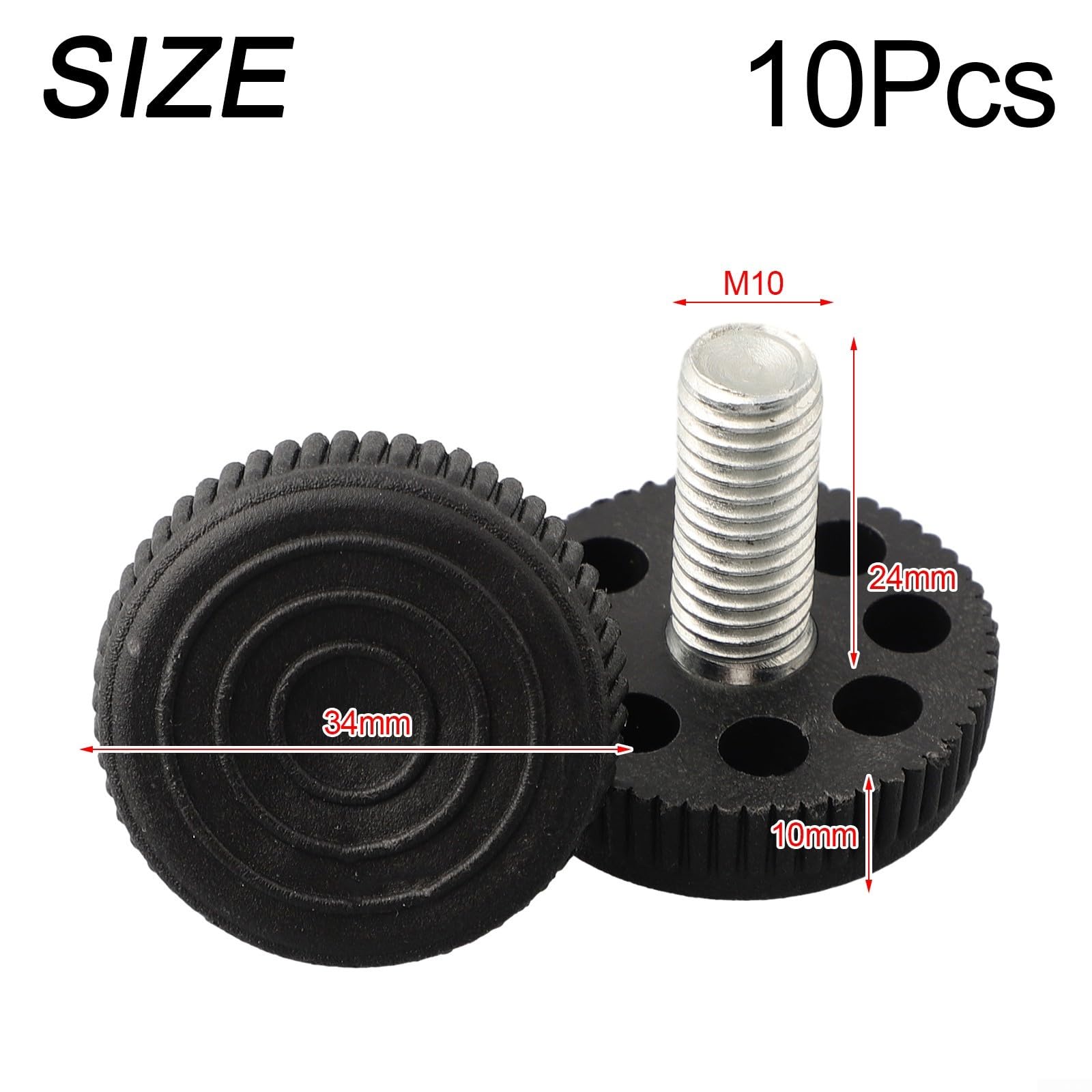 10 piedini regolabili per livellamento mobili, piedini a vite, per proteggere il pavimento di tavoli e sedie (M10 x 35 x 25 mm)