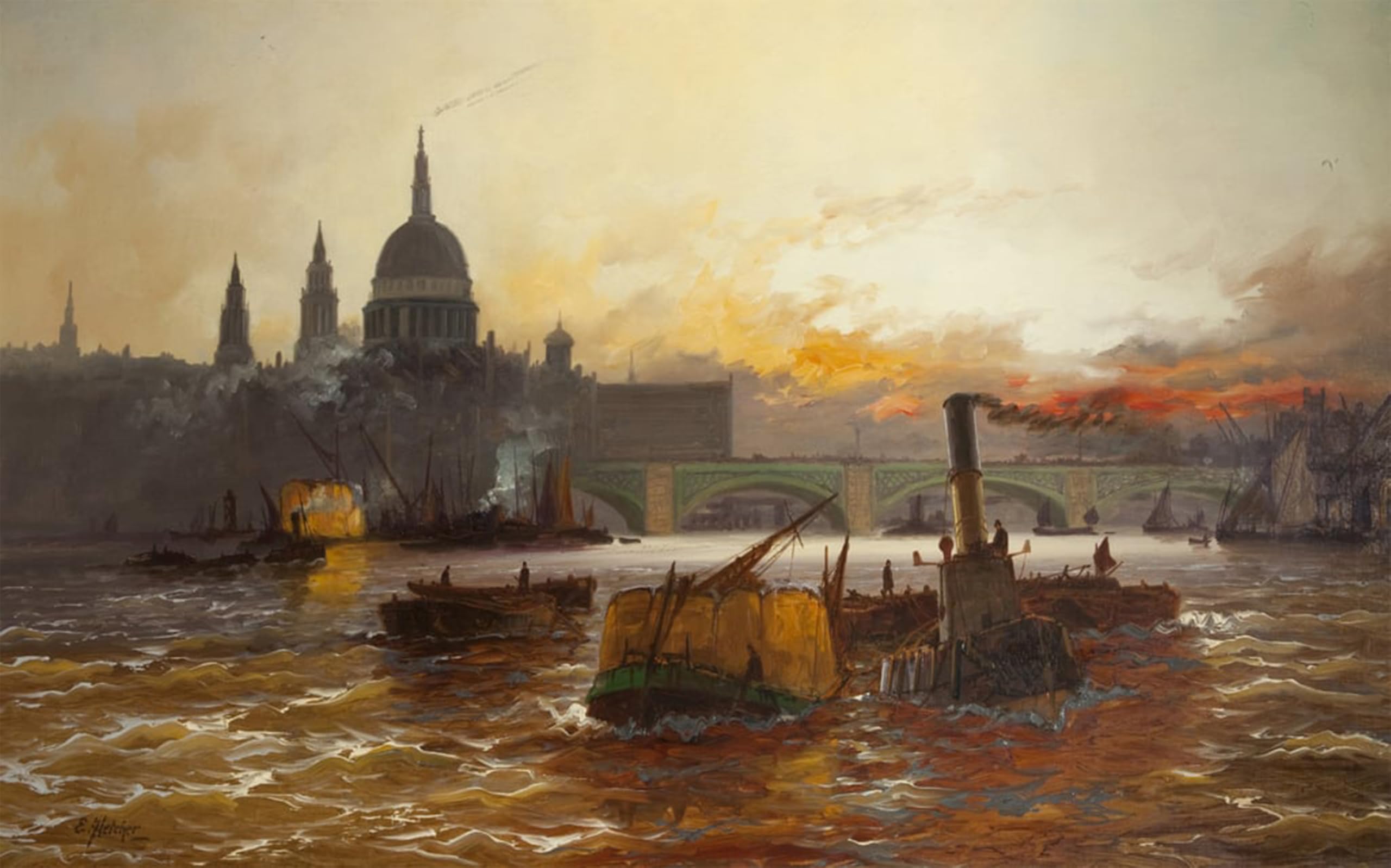 ARTXLXXBN Famous Painting Art Wall Decor Abstract Art Picture the Pool of London by Edwin Henry Eugene Fletcher Animal Pictures for Home Decor 60x90cm