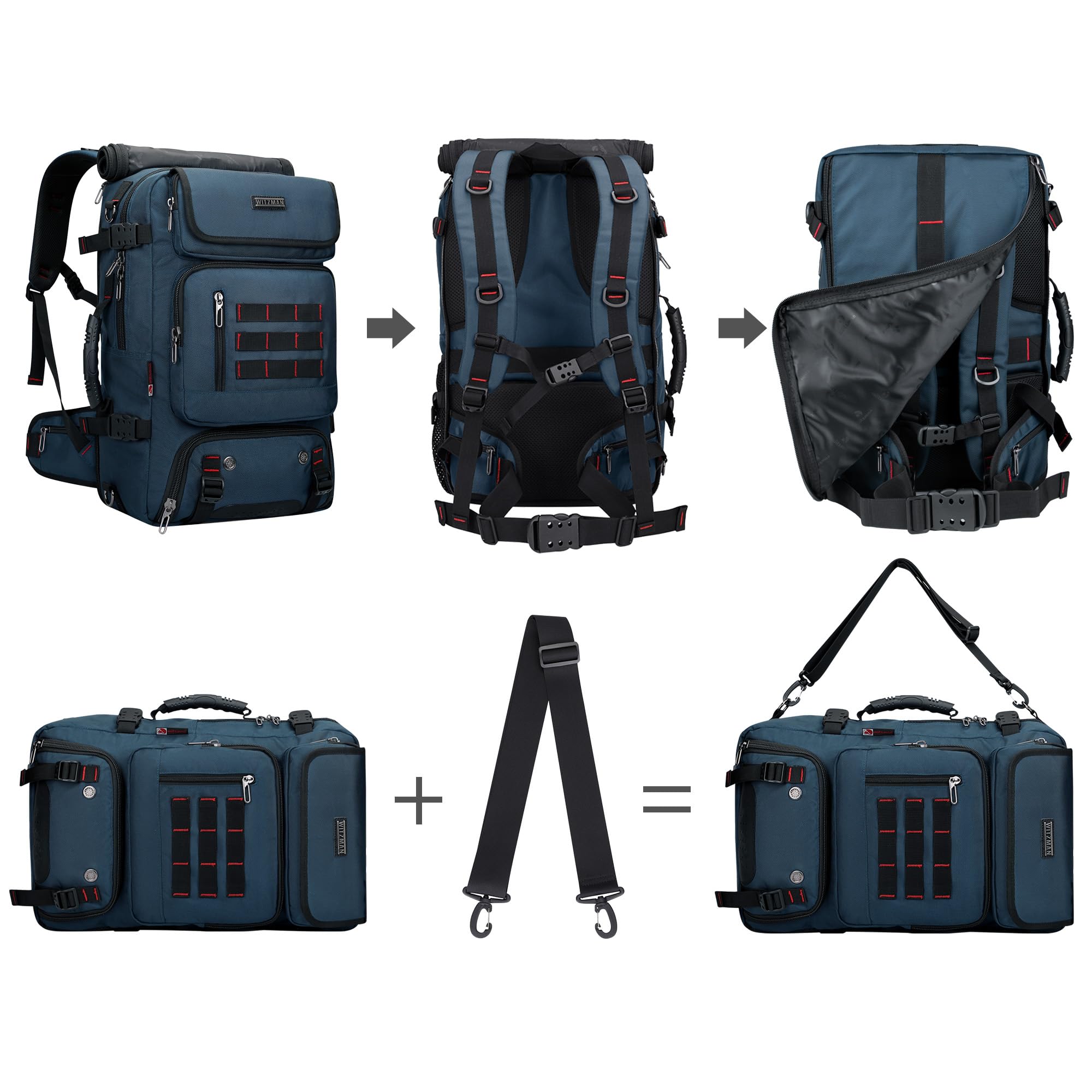 WITZMAN Sac à Dos de Voyage Homme Nylon Convertible avec USB