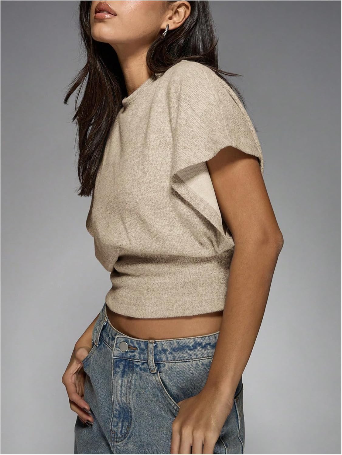 Women's Y2K Wrap Top Cinched Waist Going Out Tops Dolman Sleeve Cap Sleeve Crop Shirt Casual Spring Summer Outfit - Image 4