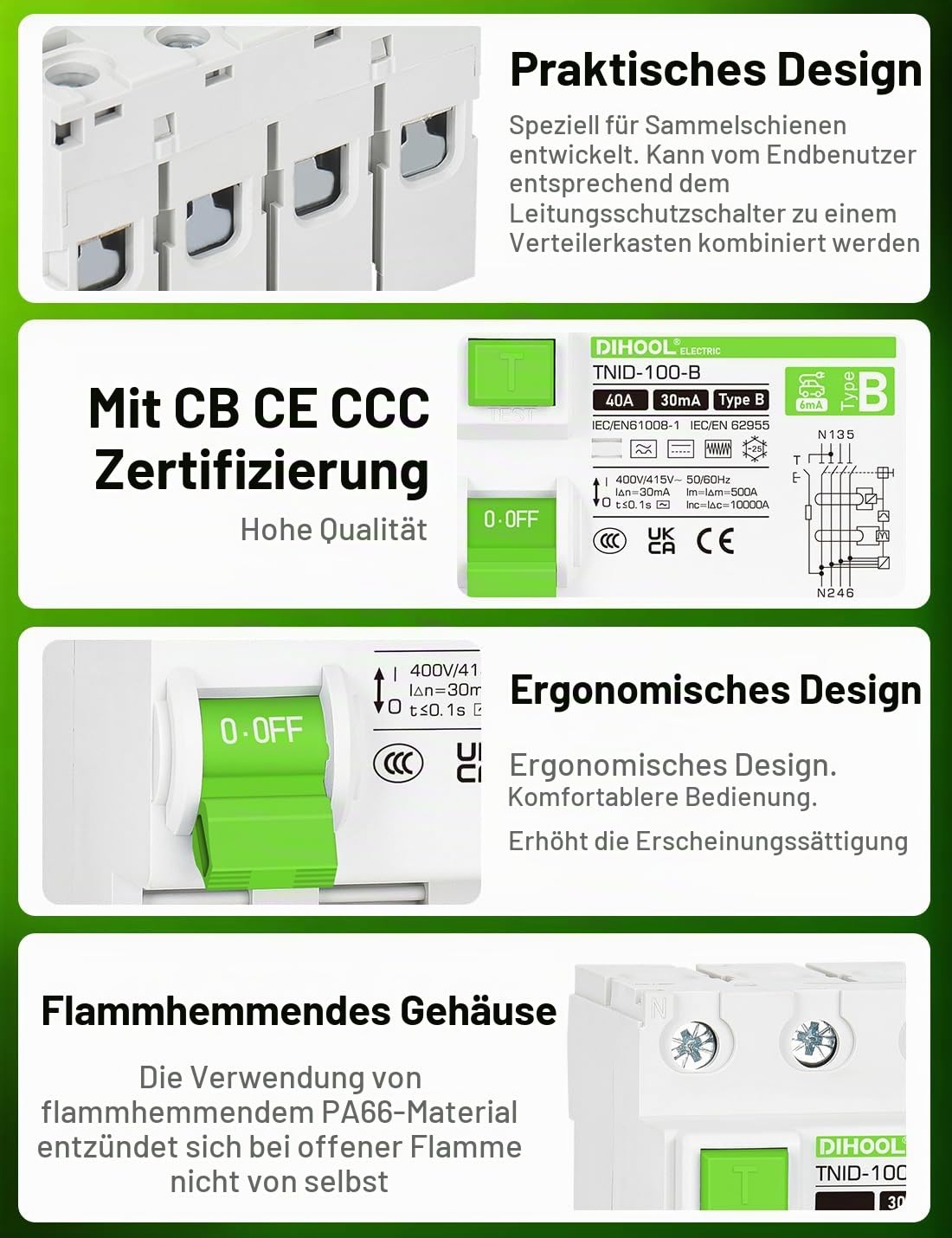 DIHOOL RCD typ B FI schutzschalter 40A 30mA 4 polig DC 6MA elektrofahrzeug ladegerät