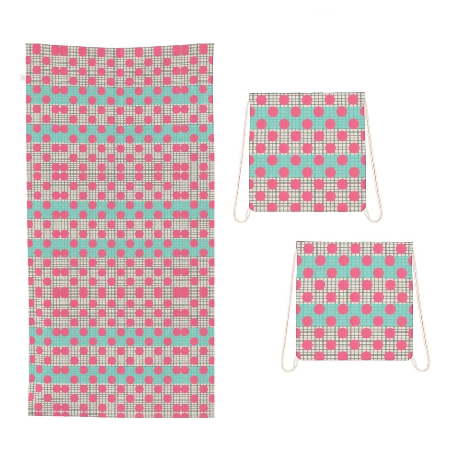 CNTDBU Plaid Dot Stripe 2 in 1 Packable Towel Bag-Large Beach Towel with Stuff Sack, Super Absorbent Microfiber Travel Towel for Pool