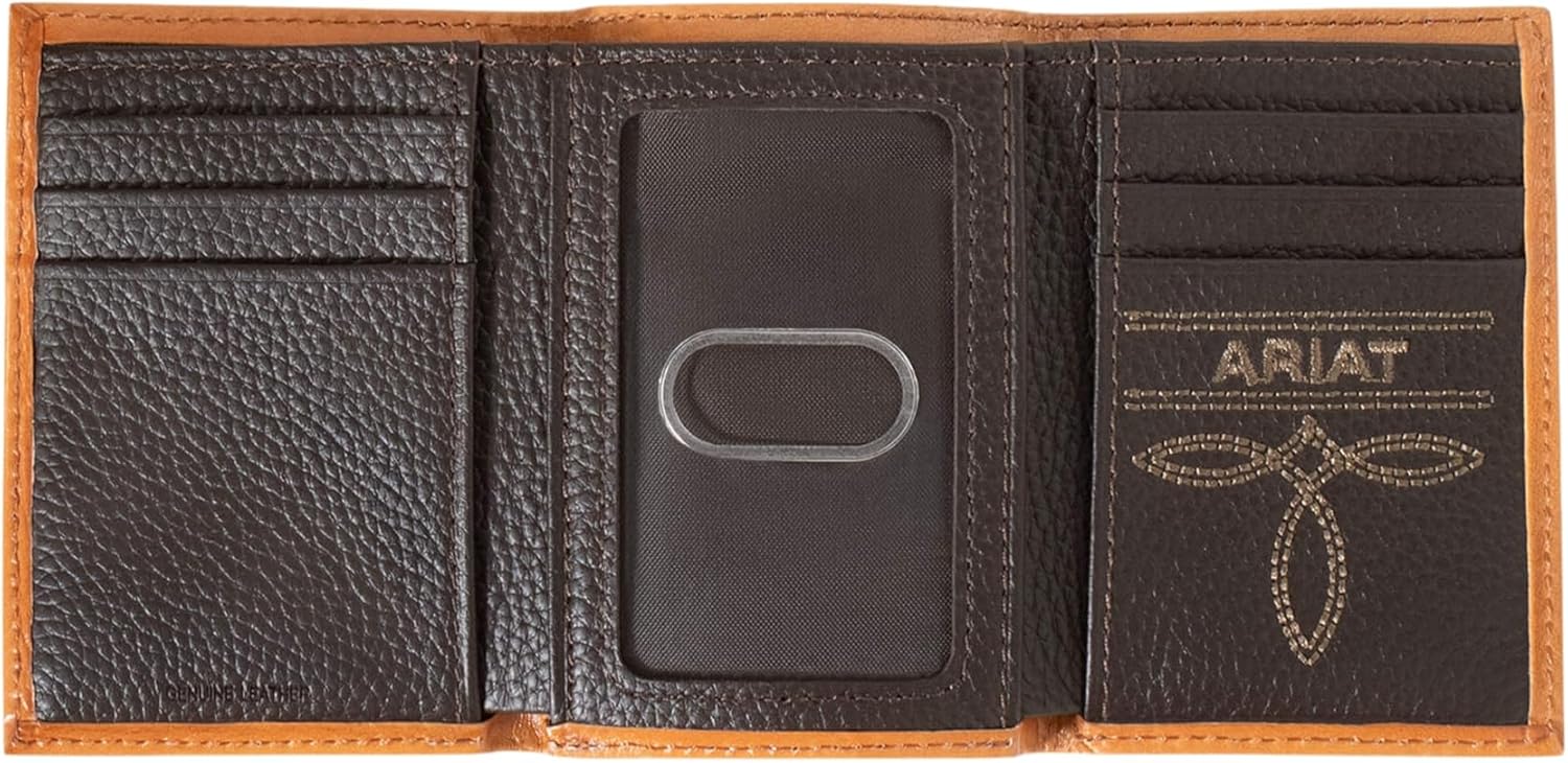 ARIAT Trifold Floral Embossed Logo Wallet, Nutmeg