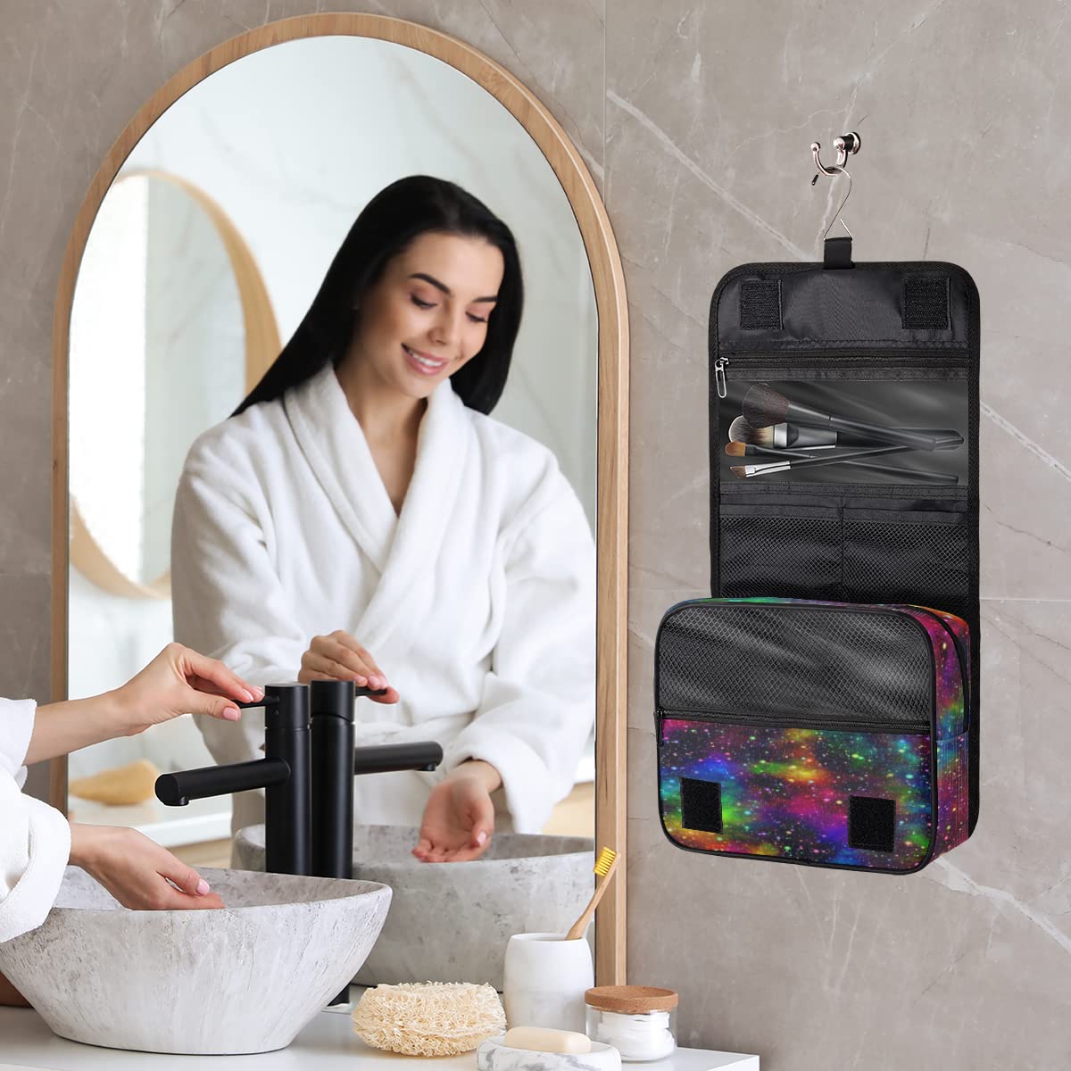Galaktyka Kolorowa Podróżna Kosmetyczka Abstrakcyjna Galaktyka Mycie Torba Unisex Wiszące przybory toaletowe Kosmetyczka Organizer do makijażu, wielobarwny, Jeden rozmiar