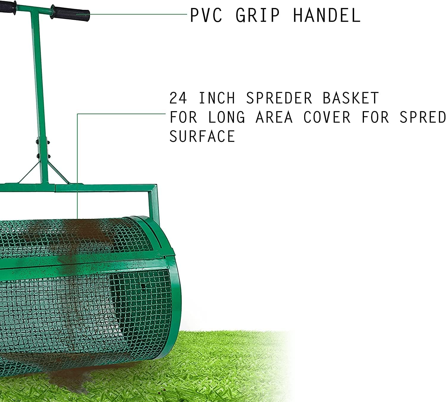 Compost Spreader, 24 Inch Metal Mesh Basket Lawn & Garden Spreaders, Heavy Duty Metal Mesh Push Topsoil Fertilizer Manure Spreader for Lawn and Garden