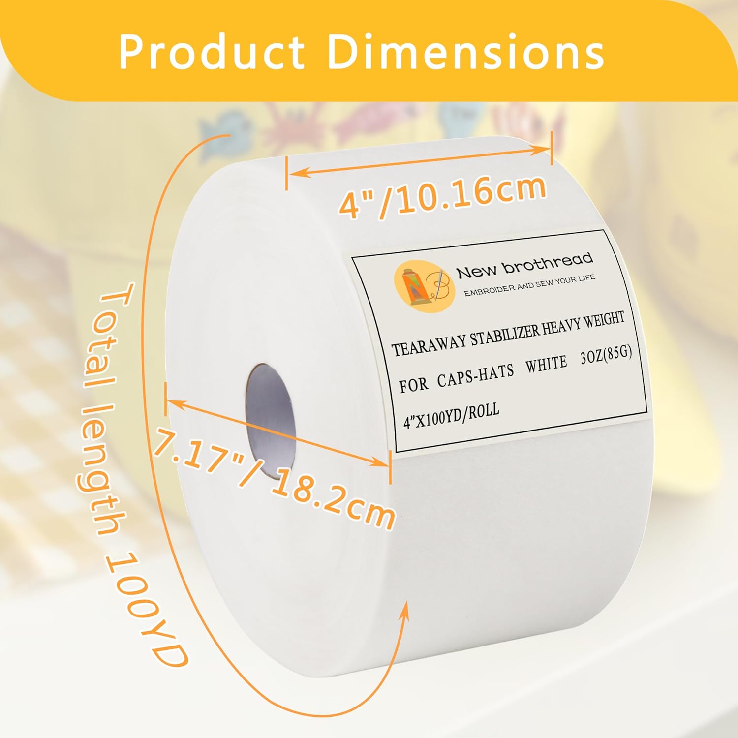 New brothread Tearaway Embroidery Stabilizer Backing for Caps and Hats - 4" x 100 Yd Roll - Heavy Weight 3oz