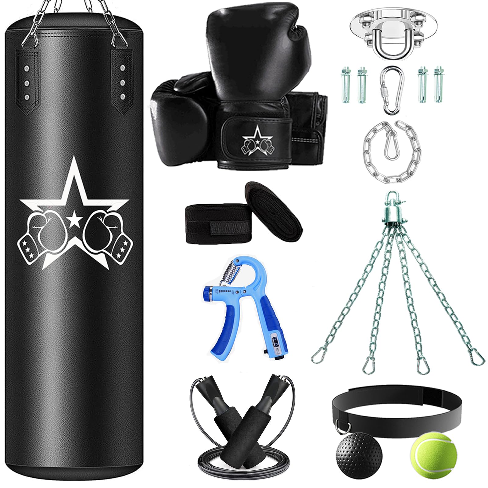 Punching Bag for Adults,Heavy Boxing Bag Set Pu,Boxing Training Equipment (9 in 1) Set for MMA Kickboxing Boxing Karate Home Gym Training(Unfilled)