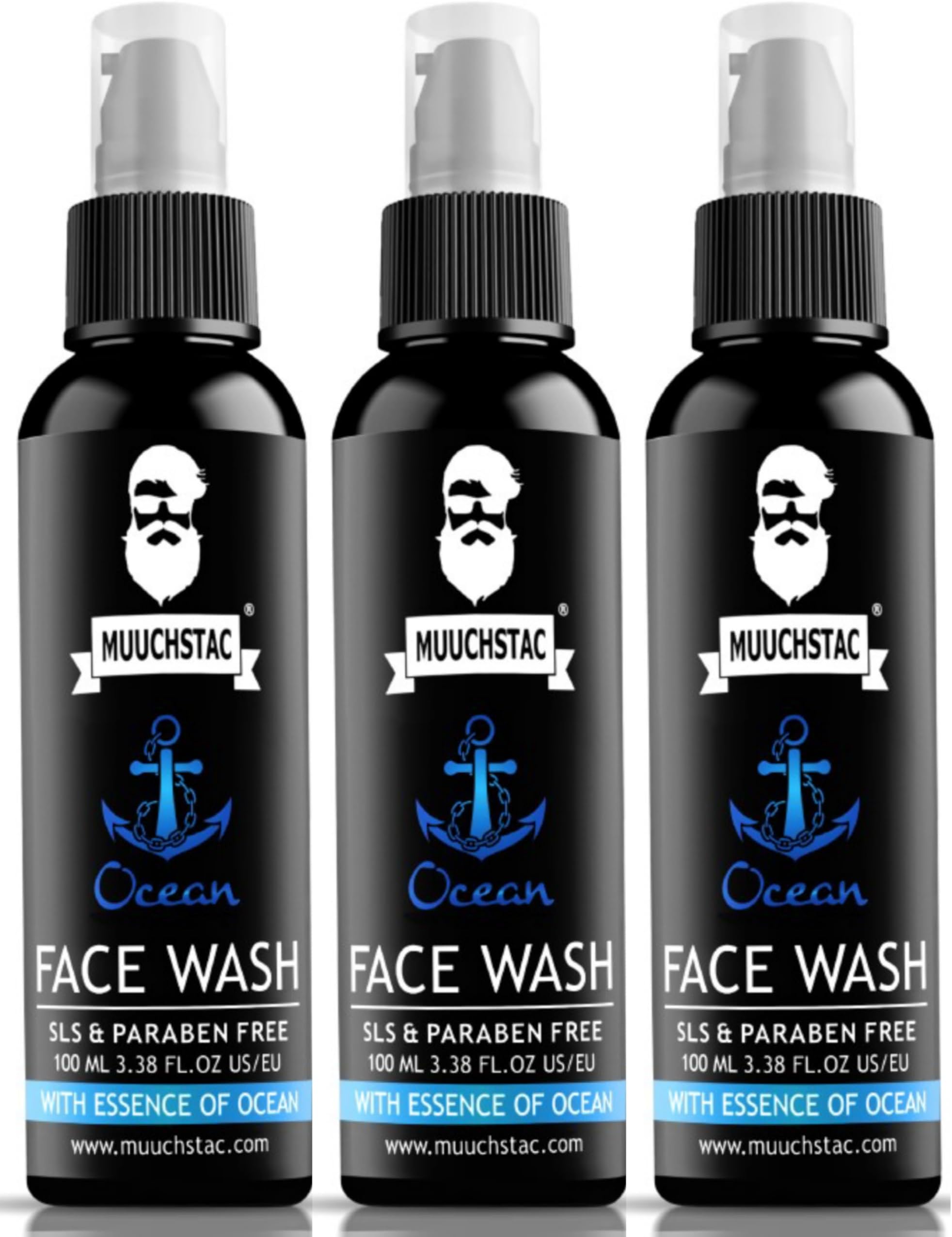Muuchstac Ocean Face Wash for Men | Fight Acne & Pimples, Brighten Skin, Clears Dirt, Oil Control, Refreshing Feel - Multi-Action Formula (3x100 ml)