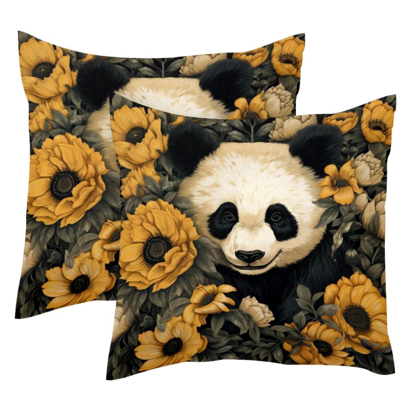 Housse de coussin velours 50x50 cm motif panda jungle lot de 2