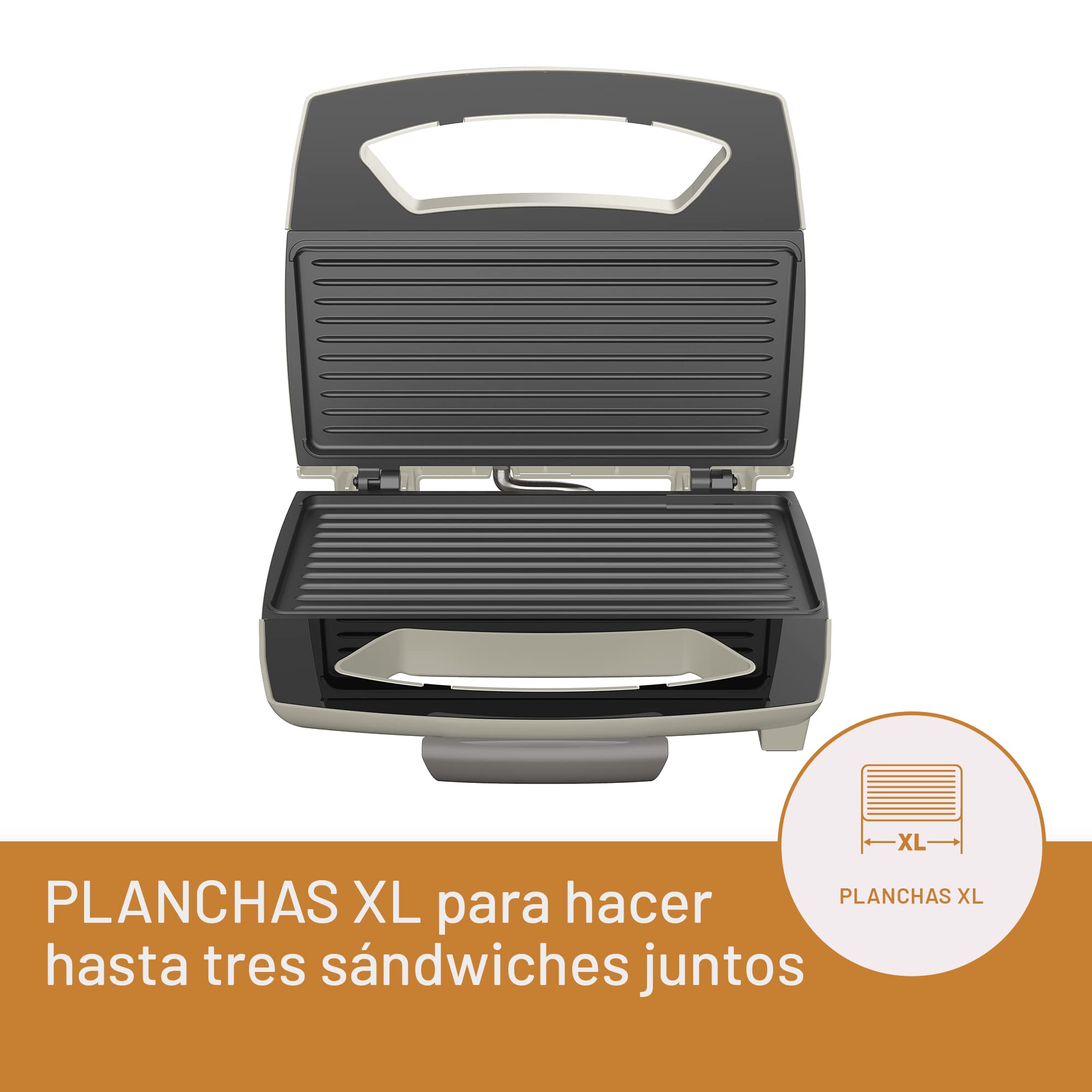 Imetec Tosta&Griglia, Sandwichera, Tostadora, con planchas XL para preparar 3 tostadas a la vez, compacta, almacenable verticalmente, placas antiadherentes, led funcionamiento, 800 W