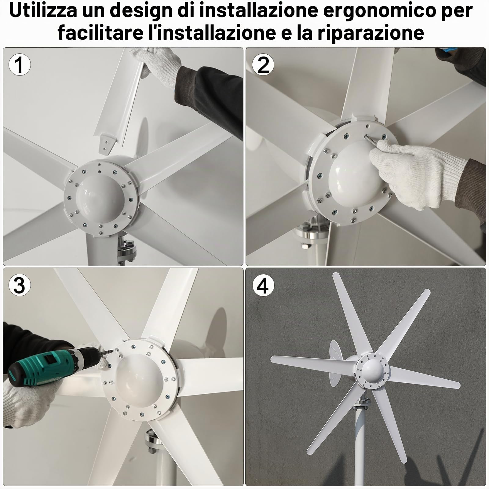 Kit turbina eolica da 12 V, generatore eolico da 800 W, generatore di energia eolica a 6 pale con controller, direzione del vento regolabile, velocità del vento 1 m/s, per barche domestiche e camper