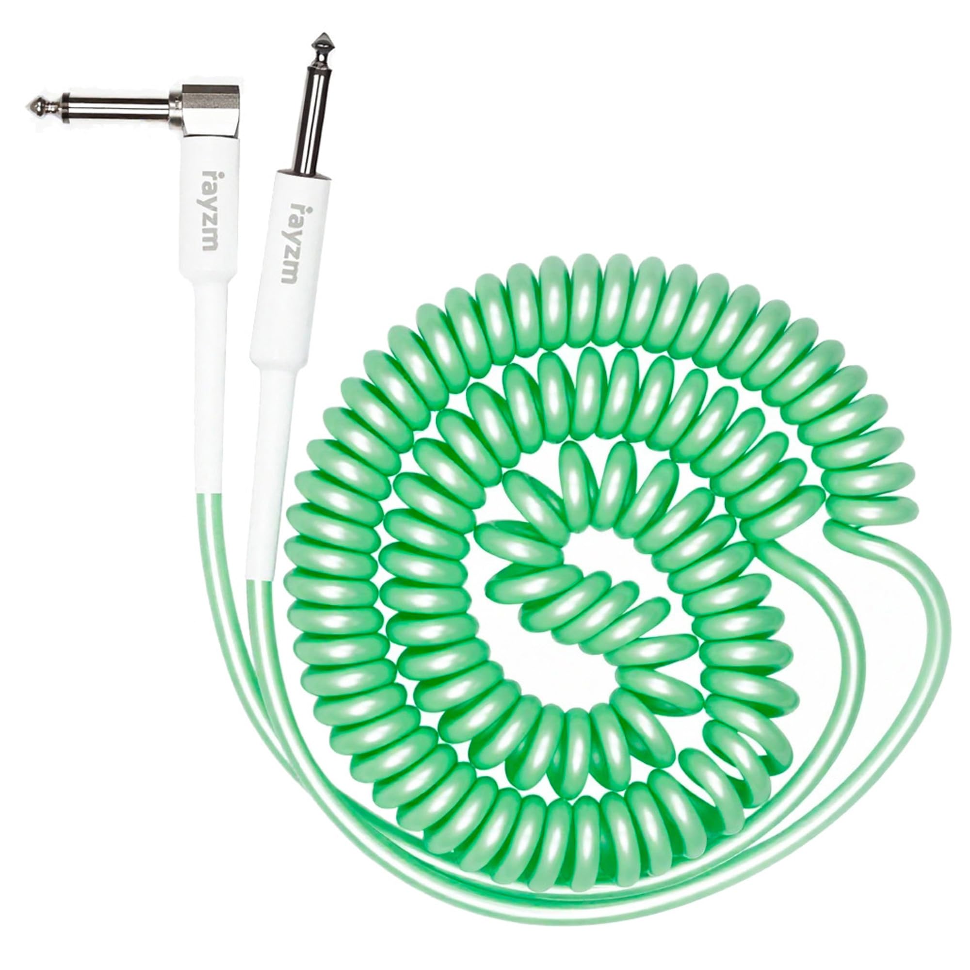 Rayzm Cavo Jack a Spirale per Strumenti, 2 metri di Cavo per Chitarra/Basso. 6,35 mm da angolo retto a dritto cavo per chitarra