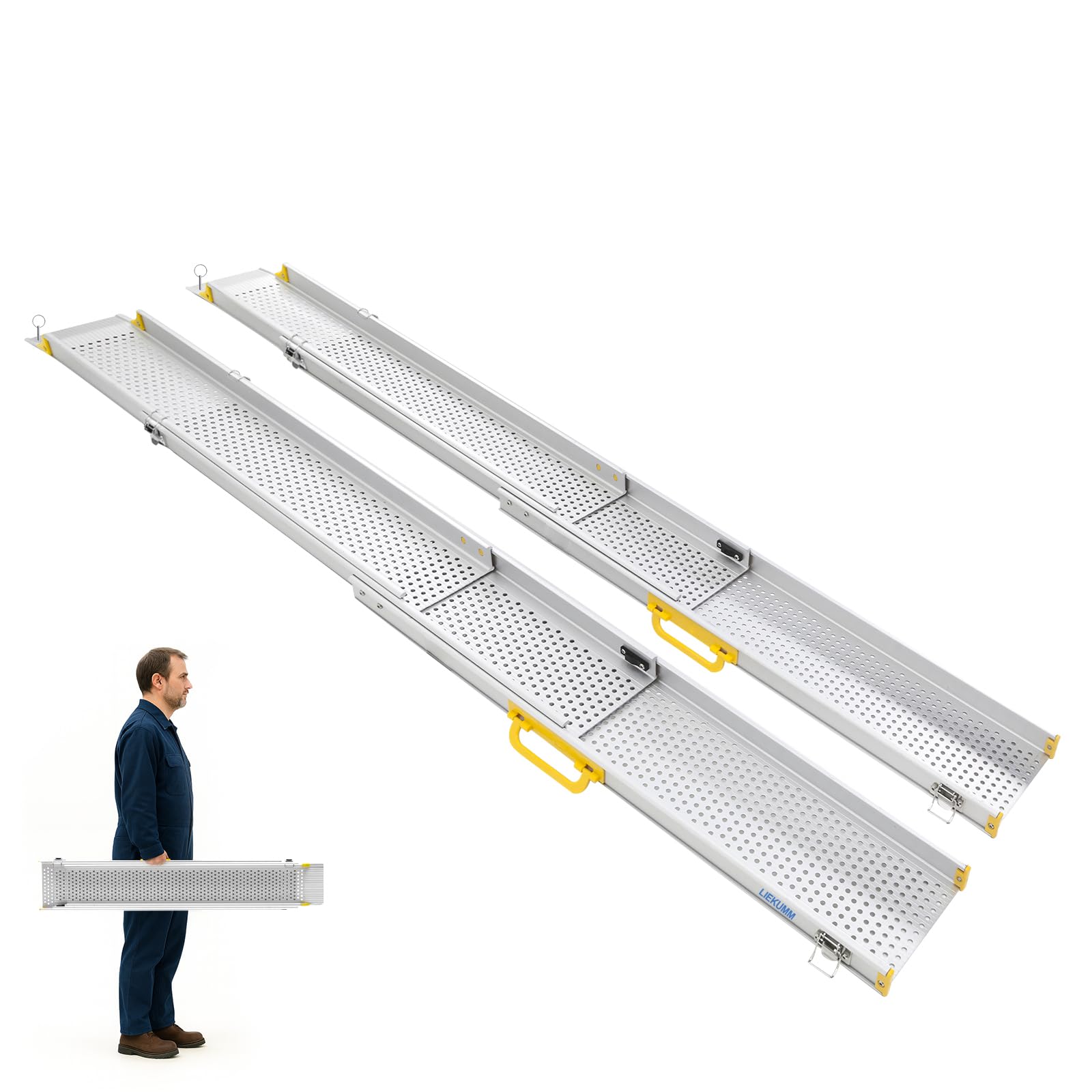 LIEKUMM Rampas para Silla de Ruedas, ALU Sólida, telescópica de 126-300 cm | Carga máxima 300 kg, Pack 2 uds Antideslizante Portátil Estable Antioxidante, Adecuada para 1-5 escalones, Umbrales y Coches