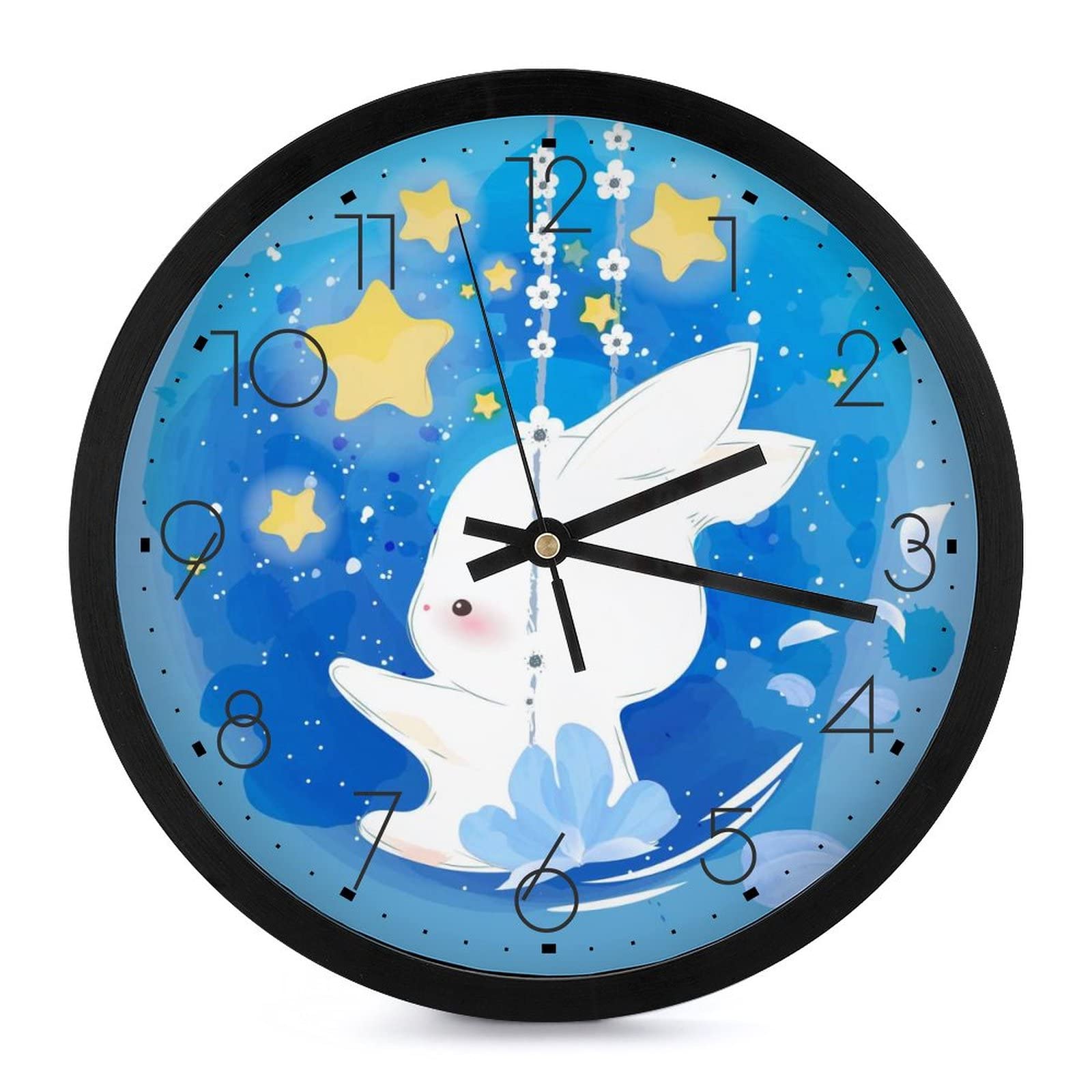 Horloge Murale Ronde Grands Chiffres Salon Chambre Lapin Étoilé