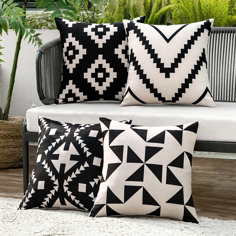 MIULEE 4 Pack Cushion Covers Outdoor Waterproof Throw Pillow Cover Home Pillow Case Pillowcases for Tent Park Bed Sofa Chair Bedroom Decorative Balcony 40x40cm 16x16inch Black - Image 3