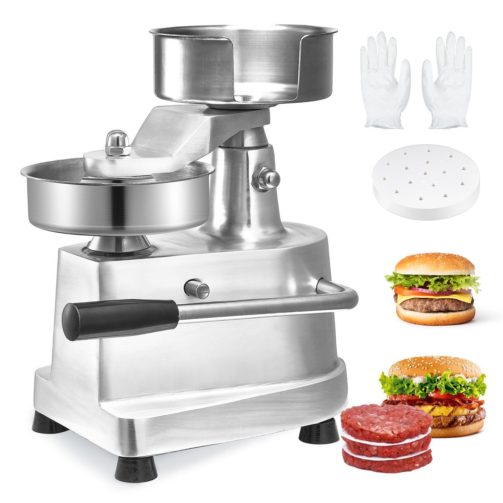 Hamburgatrice Pressa per Hamburger in acciaio inossidabile, per la produzione professionale di hamburger con un diametro di 100 mm, inclusi 500 carta cerata, piedi in gomma robusti,130mm