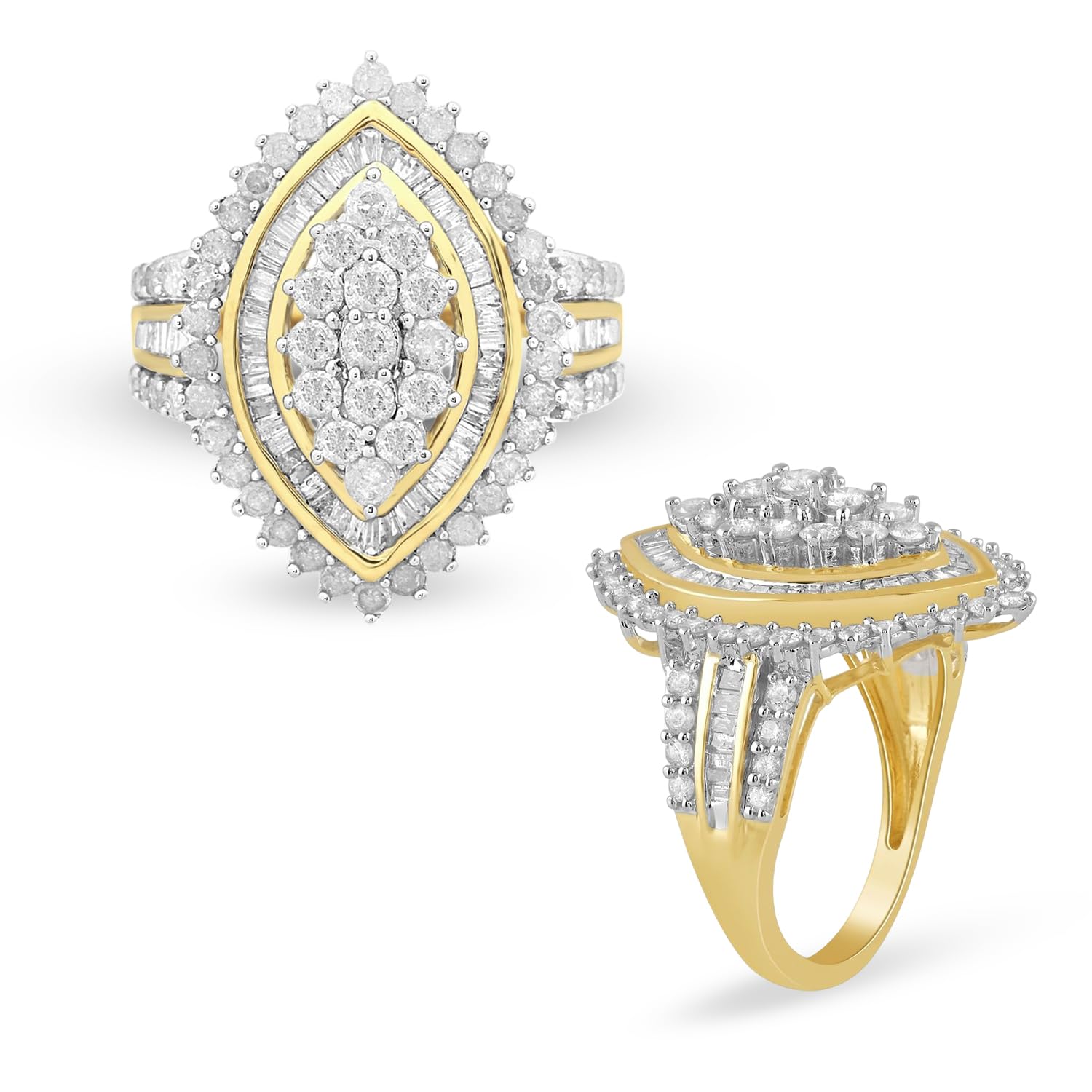 Jewelili 10K Yellow Gold Cluster Ring