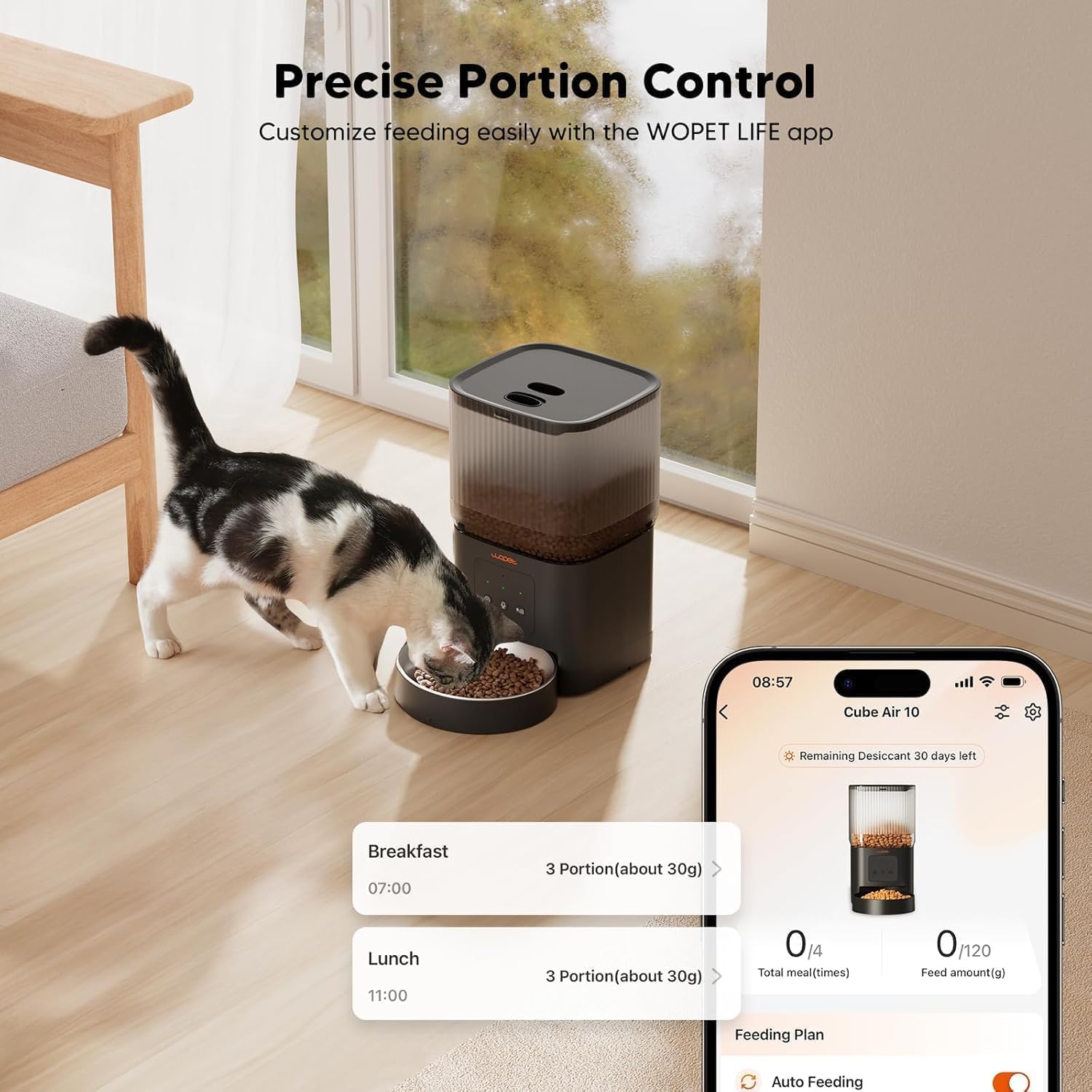 WOPET Automatic Cat Feeder, 5G WiFi Smart Pet Feeder for Dogs and Cats with APP Control, Low Food Sensor, 10s Voice Recorder, Up to 10 Meals Daily, Dual Power Supply, Timed Dog Food Dispenser - image 5