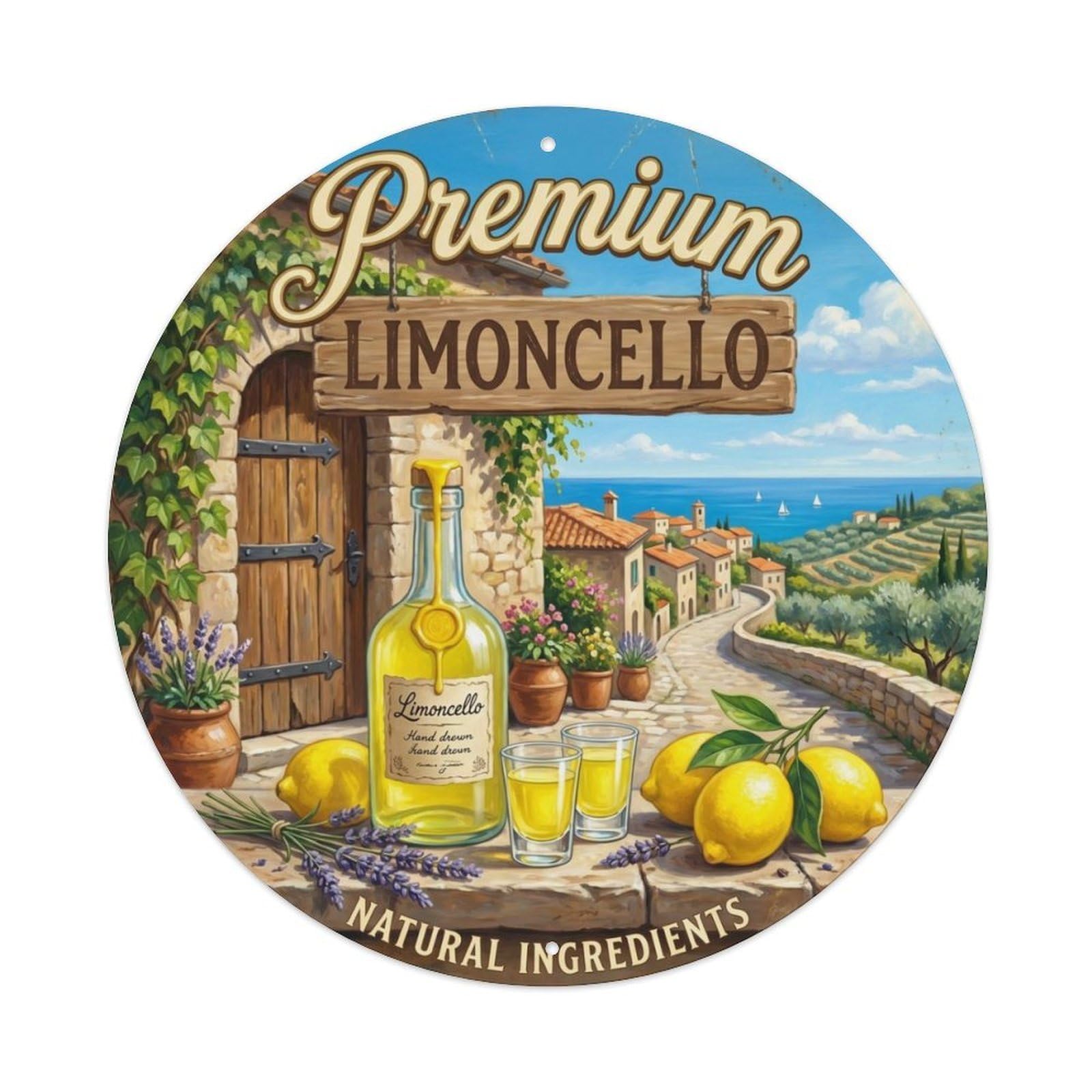 Fqcyn Style Fresh Limoncello Digestif Metal Tin Sign Plaque Wall Decor For Cafe, Club Bar, Office, Home Garden Round Metal Poster 8X8inch