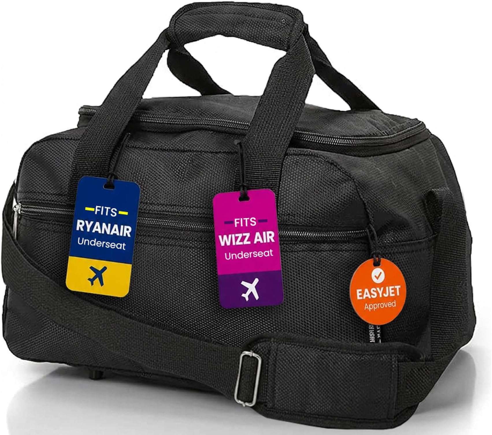 Premium Ryanair & Wizz Air Under Seat Cabin Bag - Foldable Lightweight Carry On Hand Cabin Luggage Underseat Flight Travel Holdall Bag Fits Ryanair Cabin Bags 40x30x20 Black