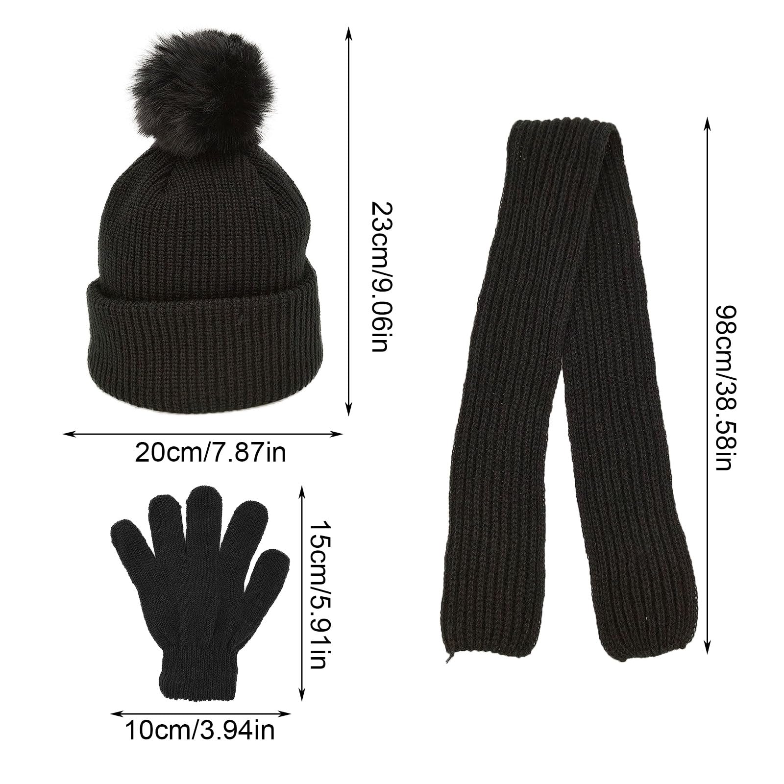 3 Pcs Set Invierno Cálido para Niños: Gorro Beanie, Bufanda y Guantes de Punto