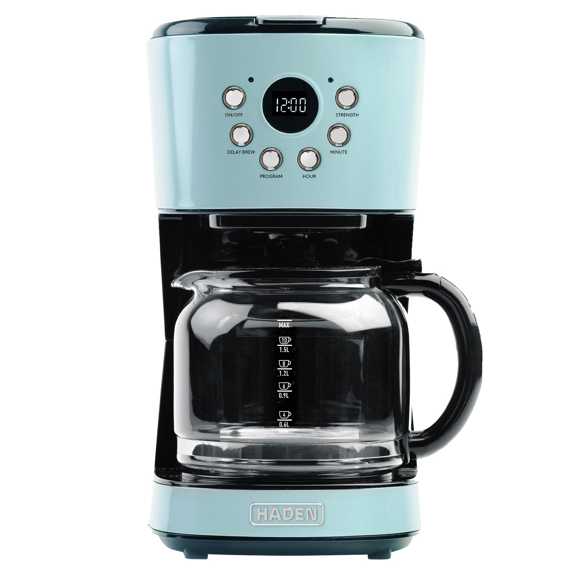 HADENCoffee Machine, 12 Cup Programmable Drip Coffee Maker with Auto Shut-Off Function and Reusable Washable Water Filter, Turquoise & Chrome
