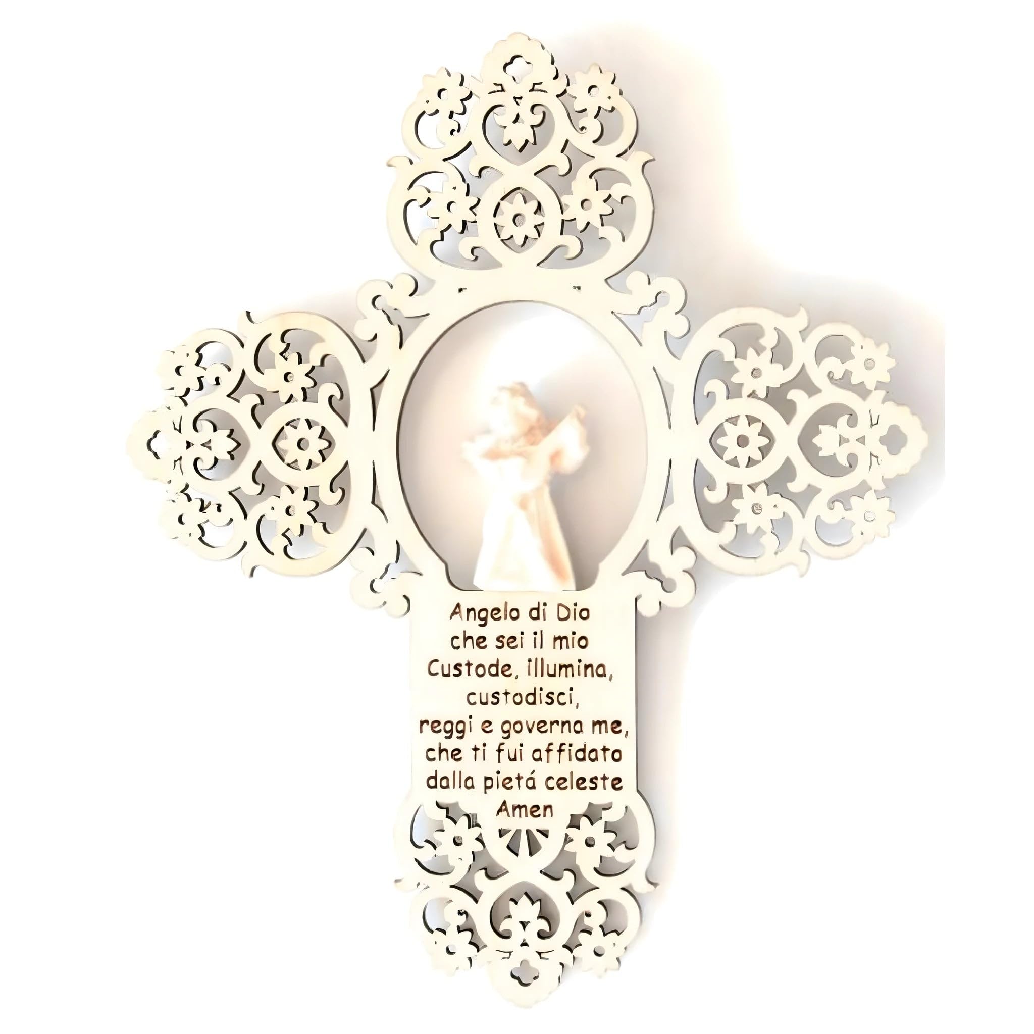 Guardian Angel Laser Cut Cross in Natural