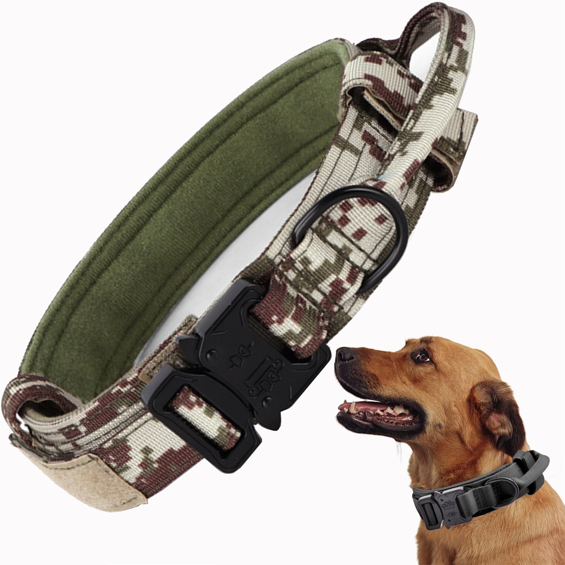 Tactical Dog Collar, Adjustable Military Training Nylon Dog Collar with Control Handle and Heavy Quick-Release Metal Buckle for Small Medium Large