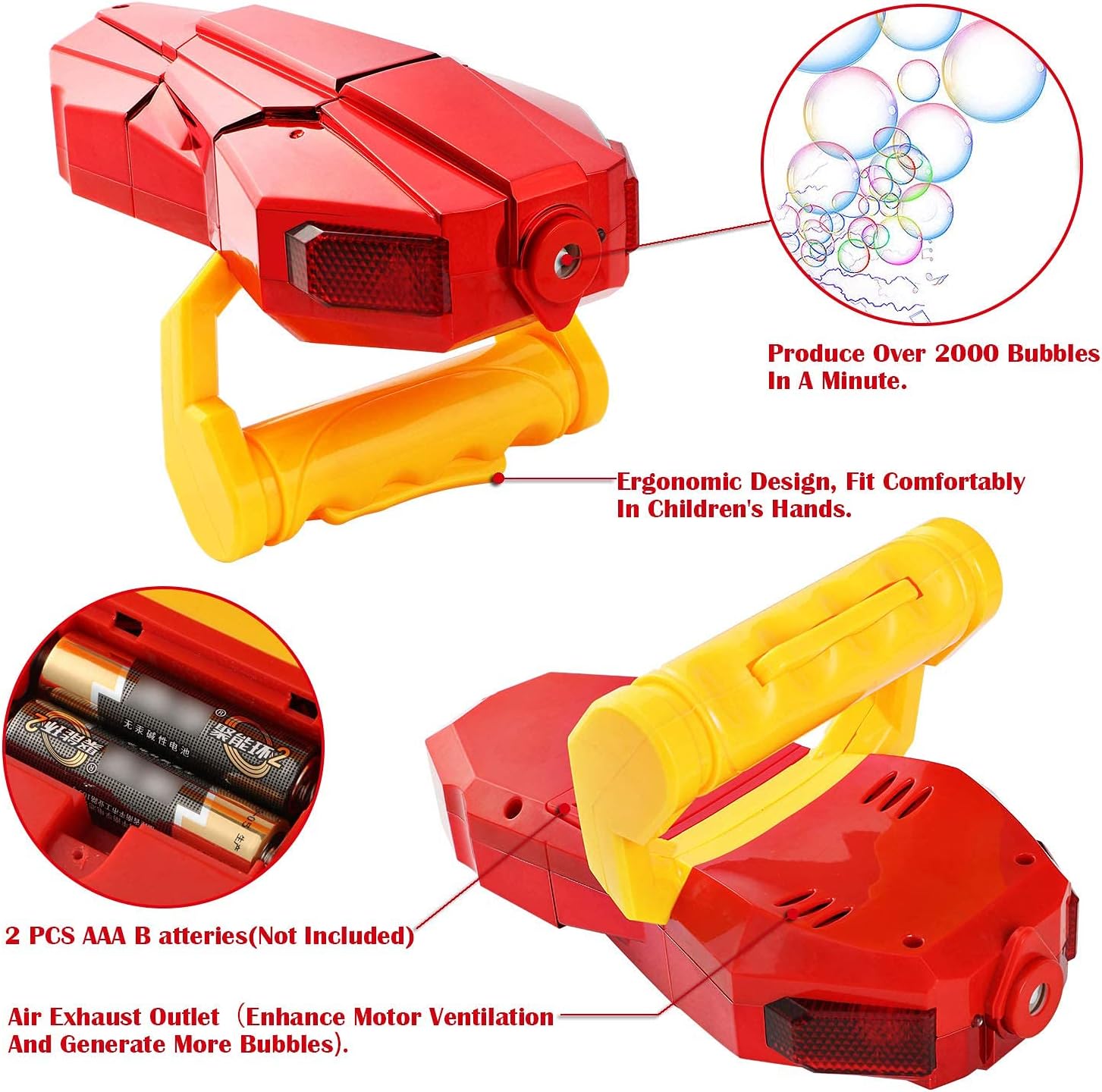 G.C Kids Automatic Bubble Machine with Light and Music Red Bubble Blower Marker for Toddlers 2000+ Bubbles Per Minute Children Present Min Gifts Toy for 2 3 4 5 6 7 8 9 10+ Years Old Girls and Boys