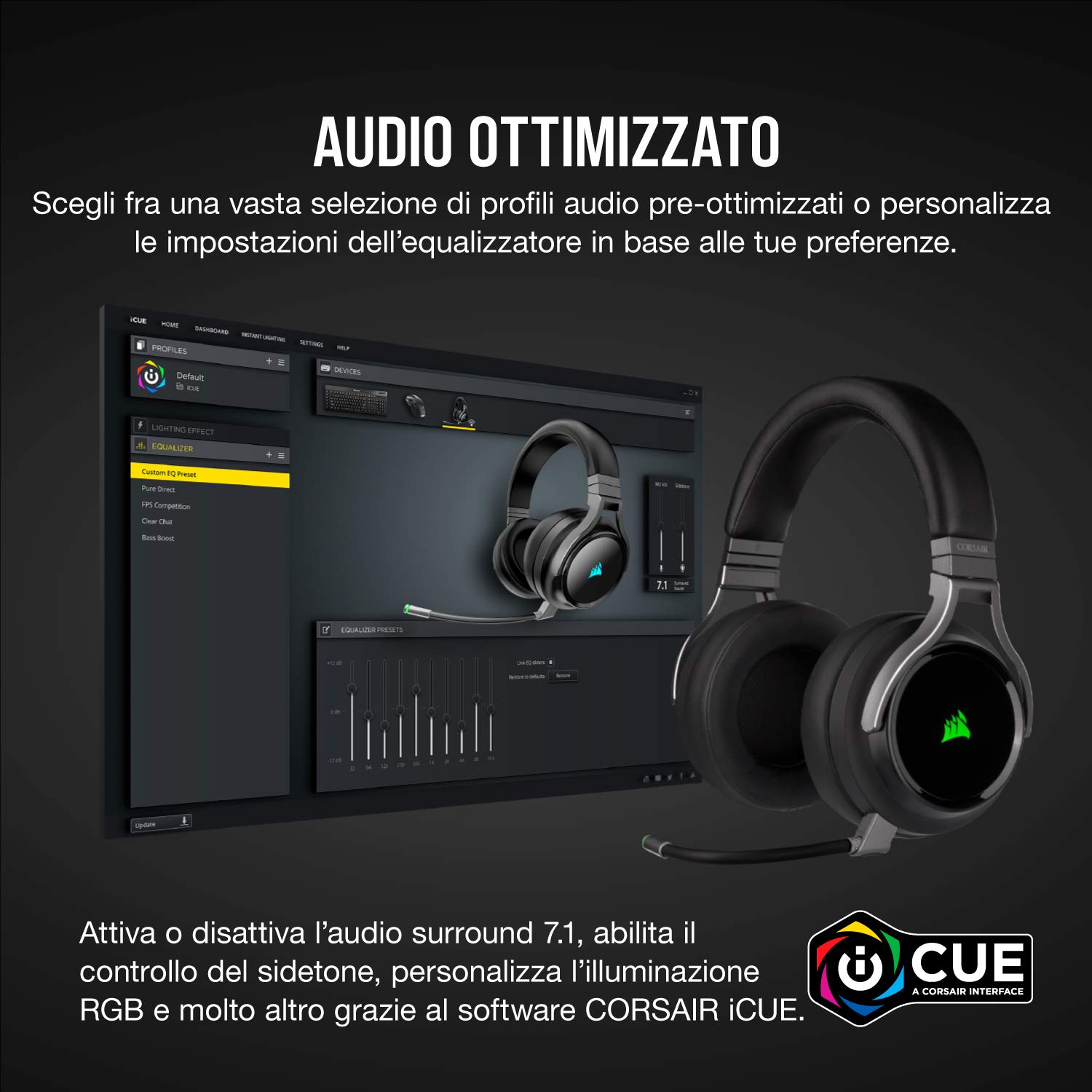 Corsair Virtuoso RGB Wireless Alta Fedeltà Cuffia Gaming Nero