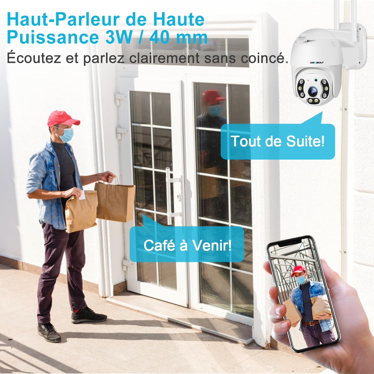 GENBOLT 2.5K WiFi Caméra de Surveillance Extérieure, CCTV IP Camera, DC&POE | 2.4&5GHz PoE, Détection Humaine, Vision Nocturne Couleur, Pan Tilt Suivi Automatique