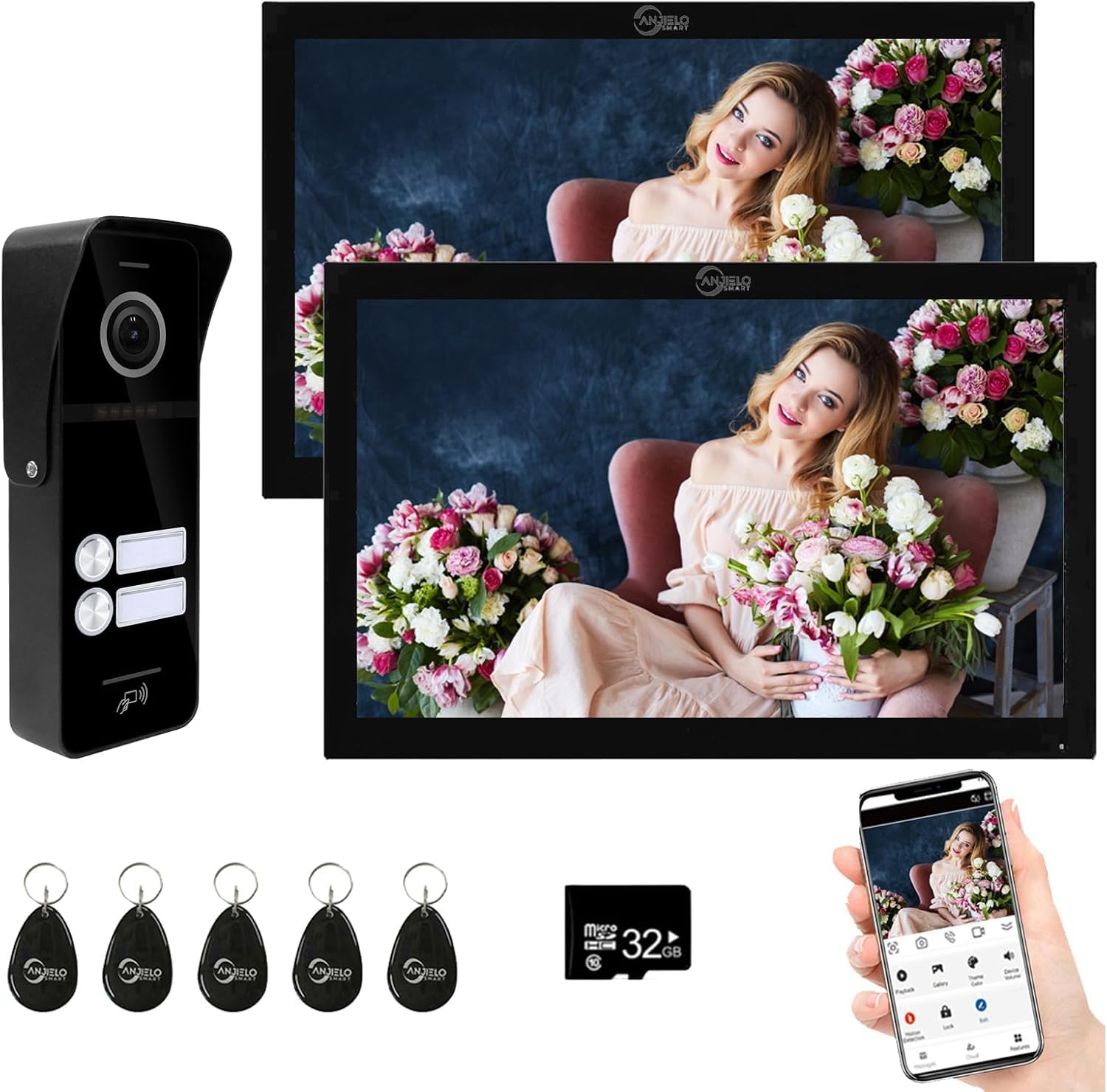 Sistema de intercomunicación de video inalámbrico y con cable, 2 unidades de monitor táctil de 10 pulgadas, timbre de video WiFi, desbloqueo 3 en 1, audio de doble vía