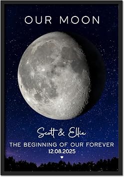 Julyly POD Custom Moon Phase Wall Decor, Moon Phase Art, Couple Gifts, Personalized Gift for Her, Him, Wife, Husband, Gifts Valentine Birthday Wedding Christmas Anniversary for Men Women